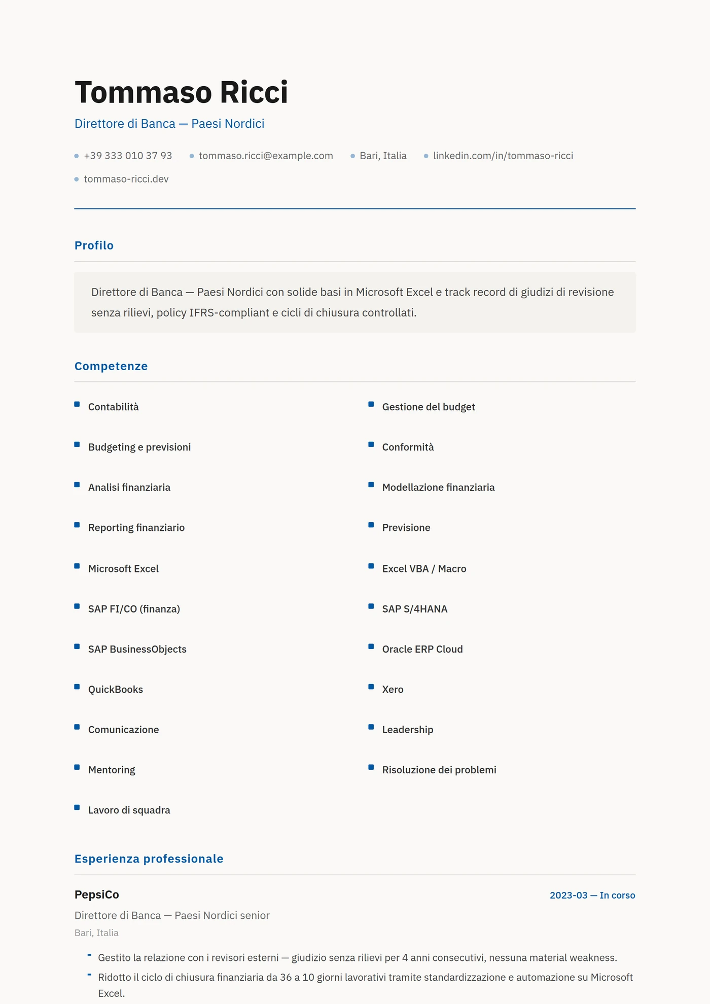 Scandinavia — Modelli di CV