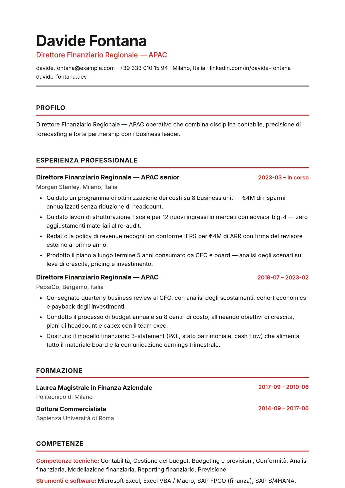 Singapore — Modelli di CV