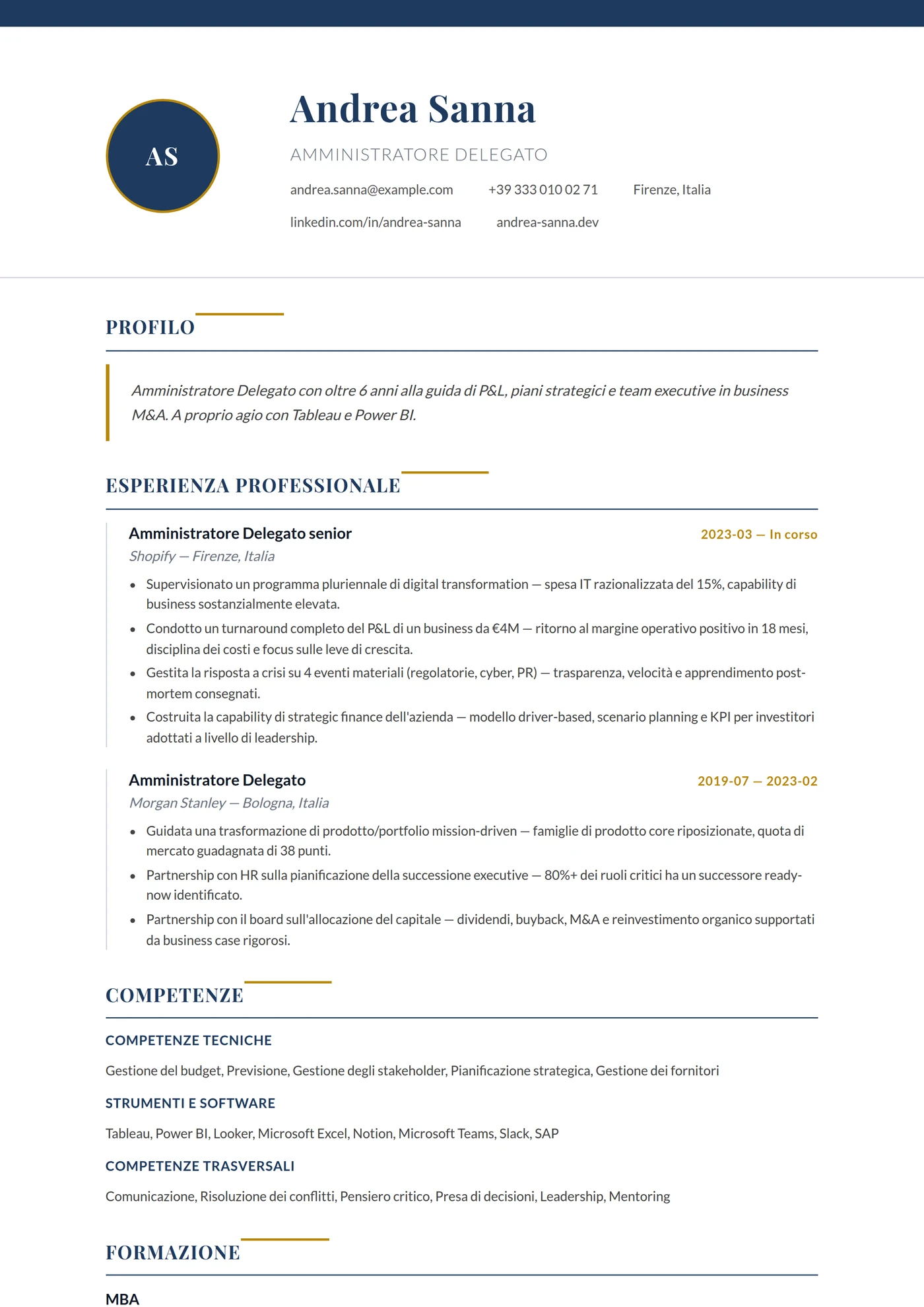 Spagna Executive — Modelli di CV