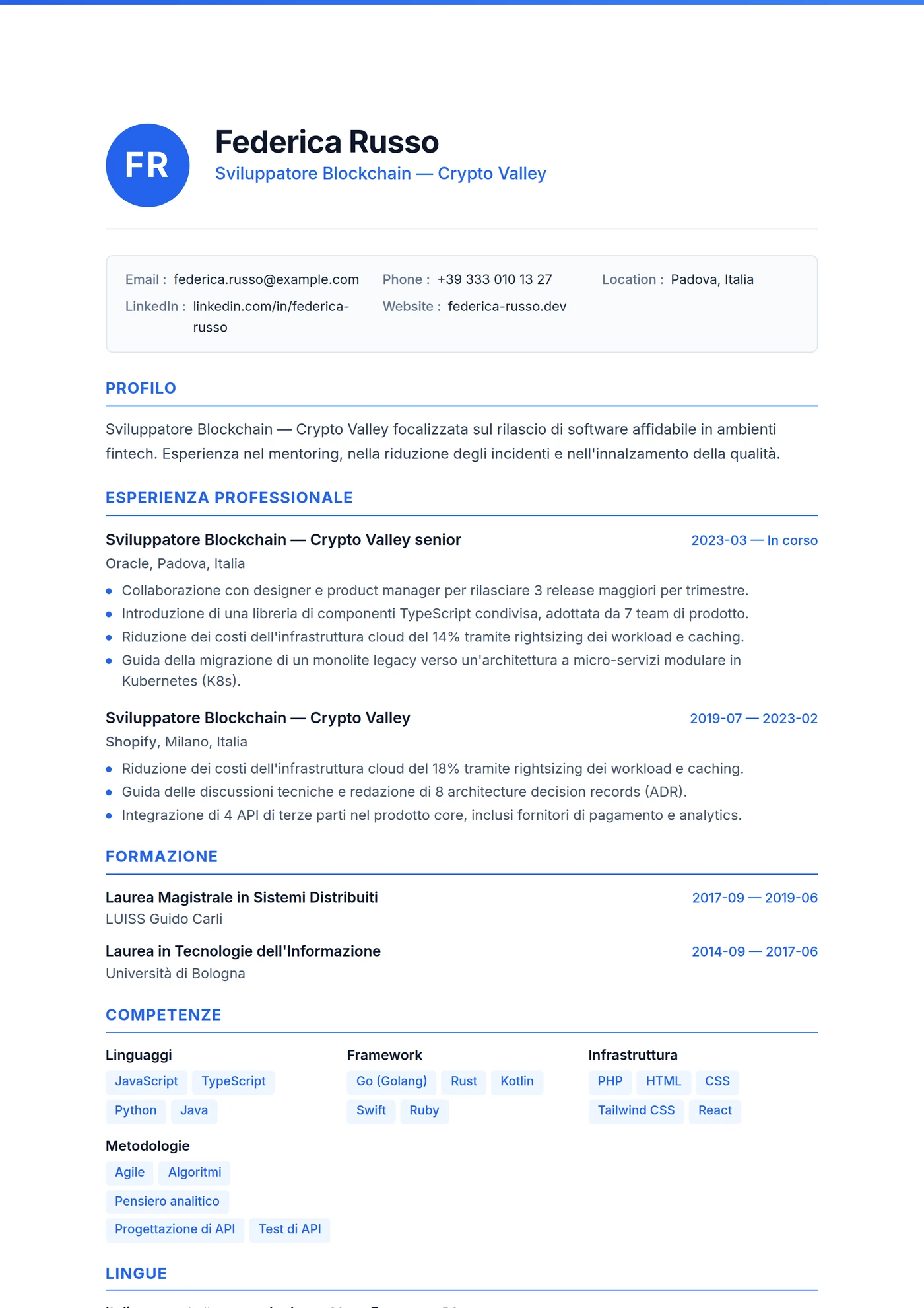 Svizzera Moderno — Modelli di CV
