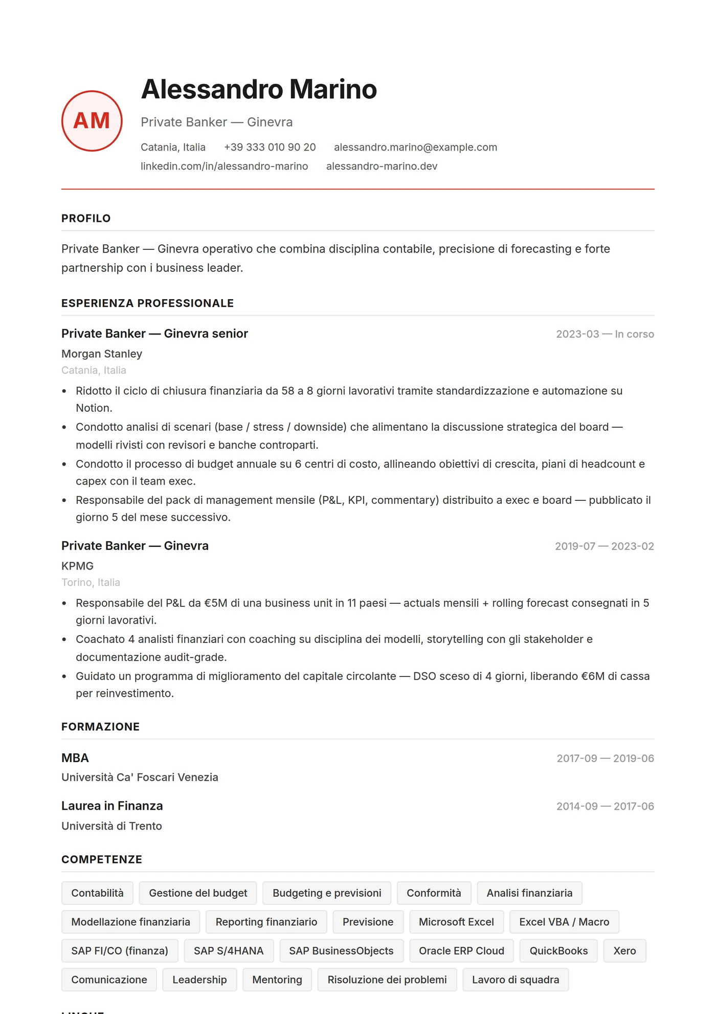 Precisione Svizzera — Modelli di CV