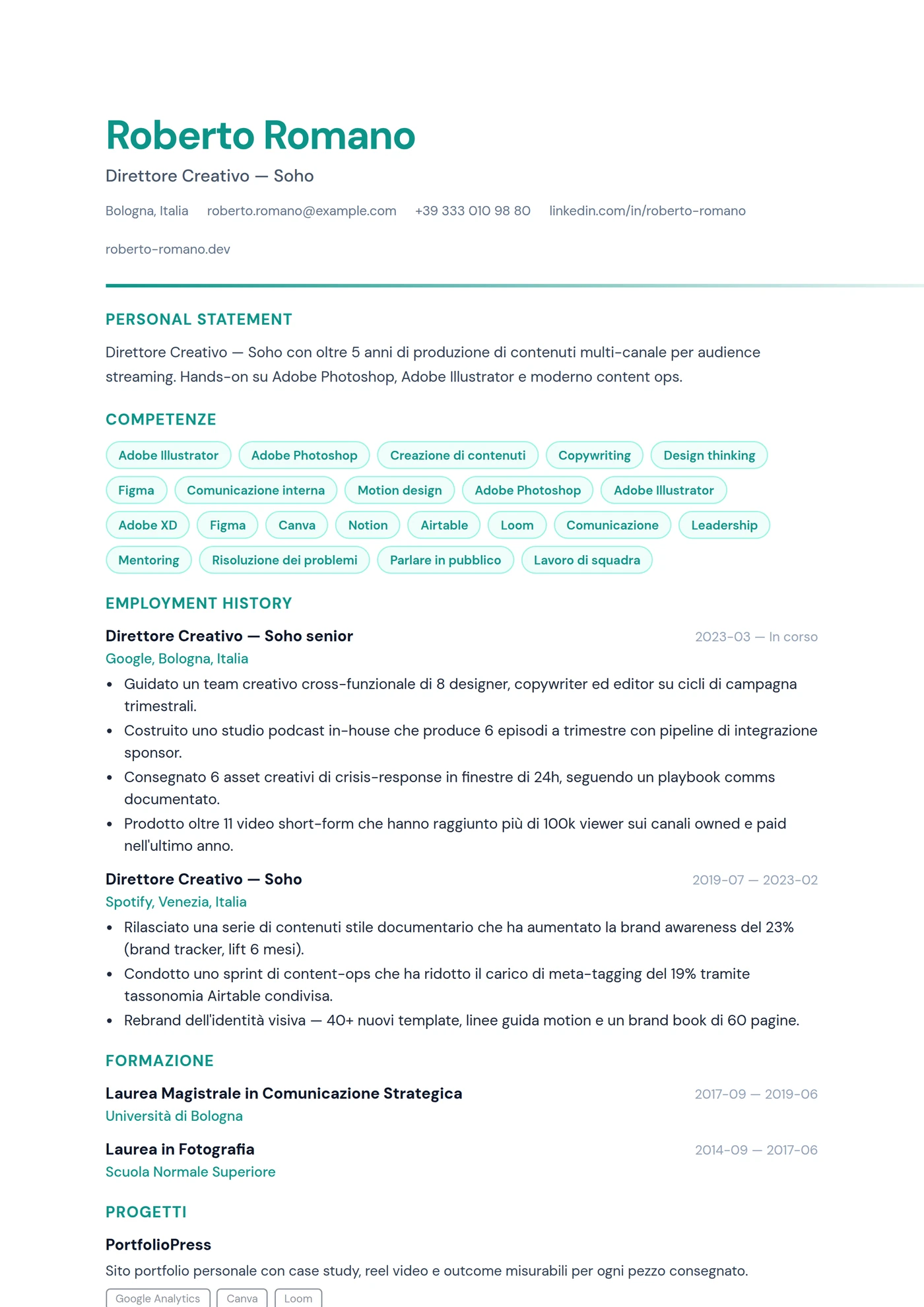 UK Creativo — Modelli di CV