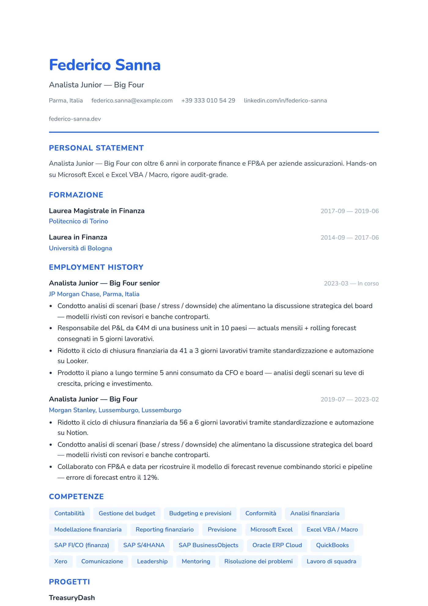 UK Neolaureato — Modelli di CV