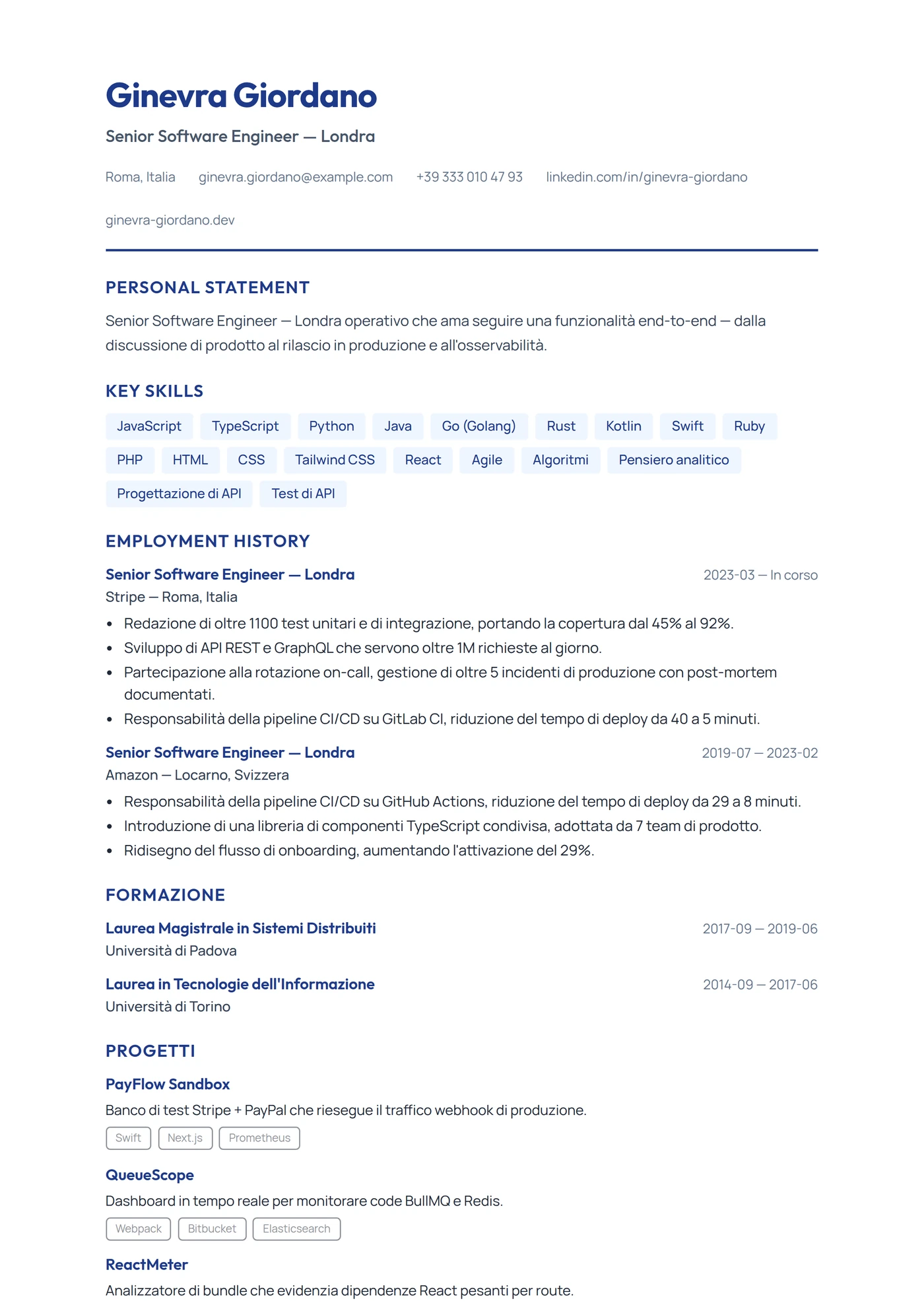 UK Moderno — Modelli di CV