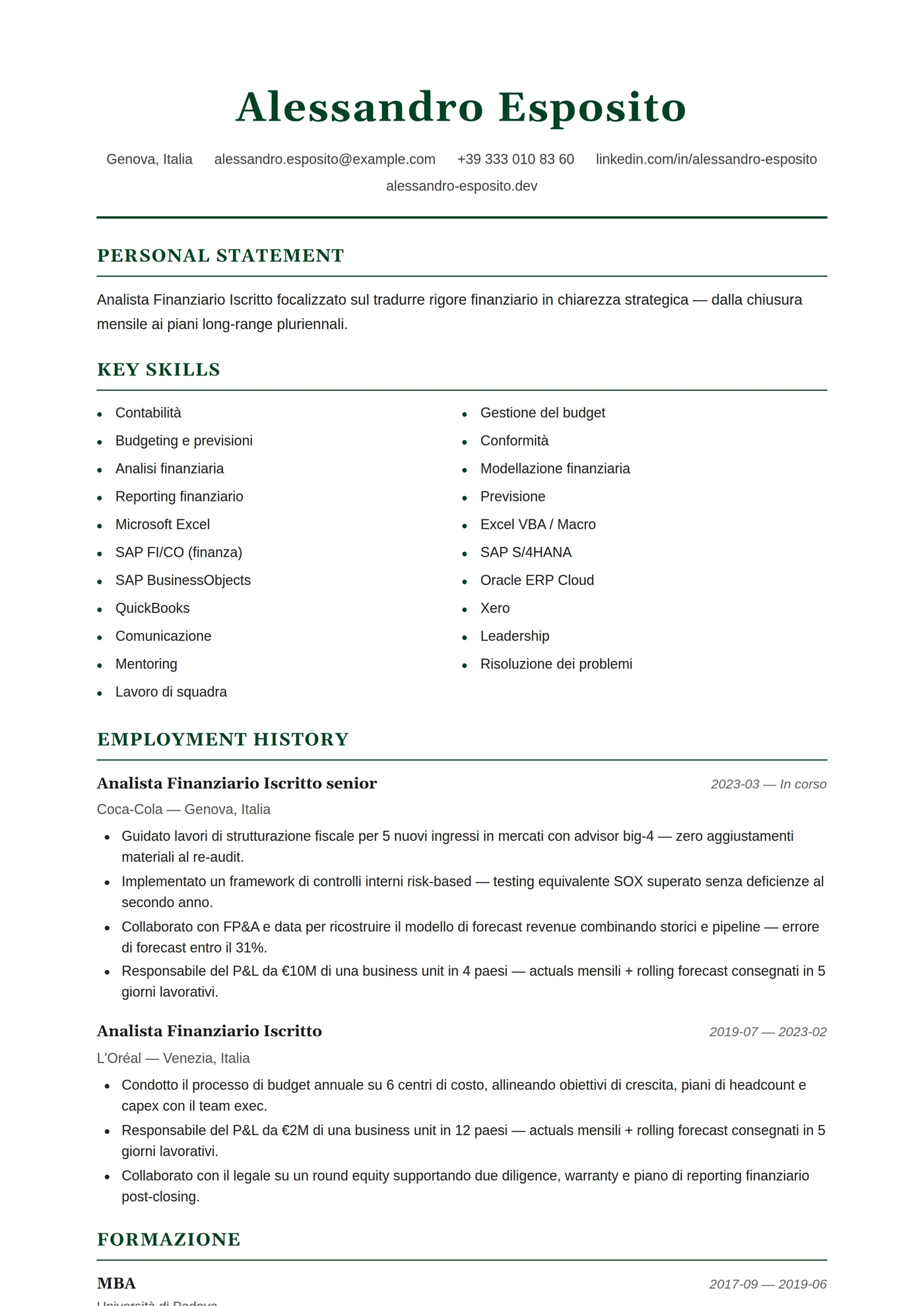 Regno Unito — Modelli di CV