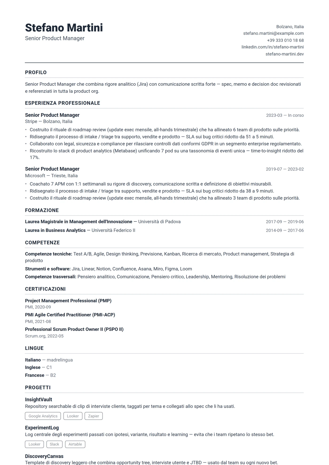 USA Compatto — Modelli di CV