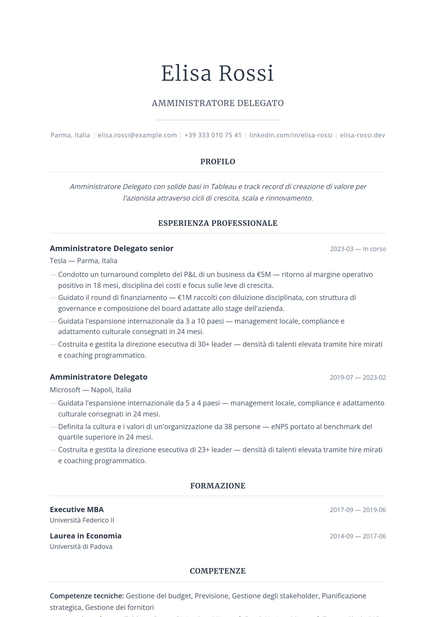 USA Executive — Modelli di CV