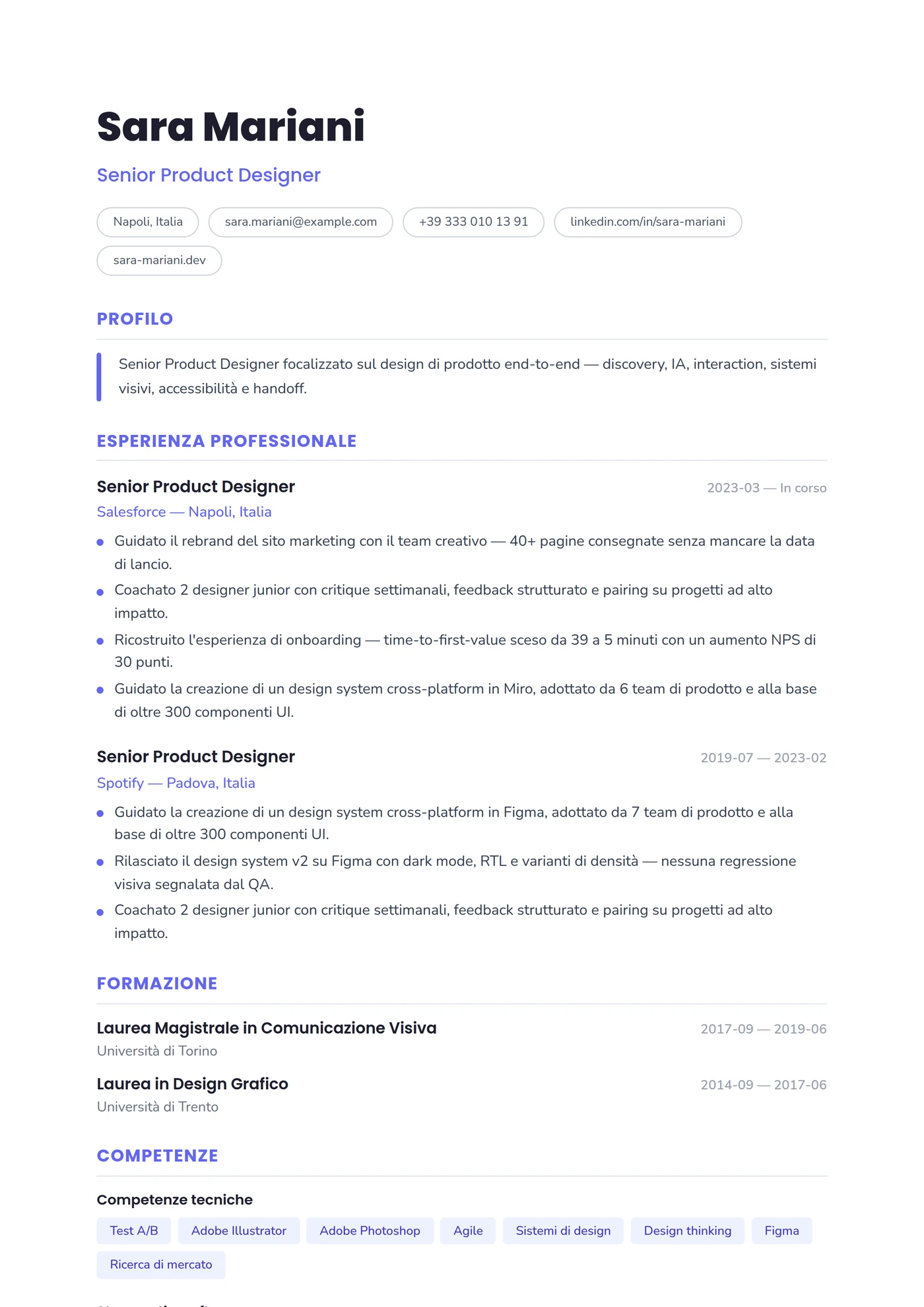 USA Moderno — Modelli di CV