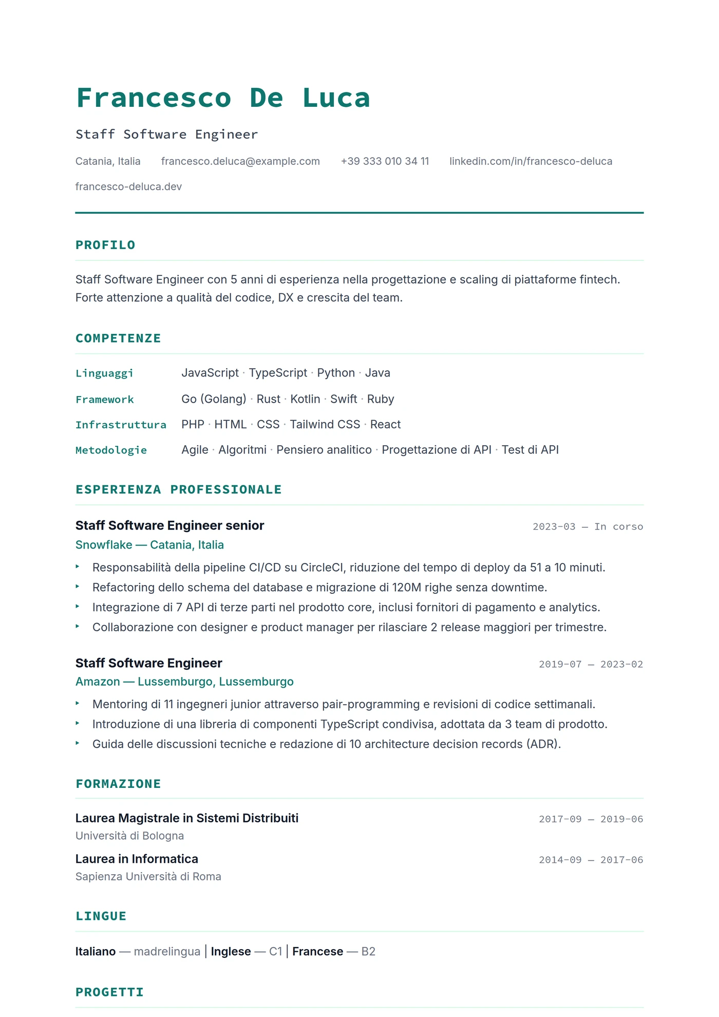 USA Tech — Modelli di CV