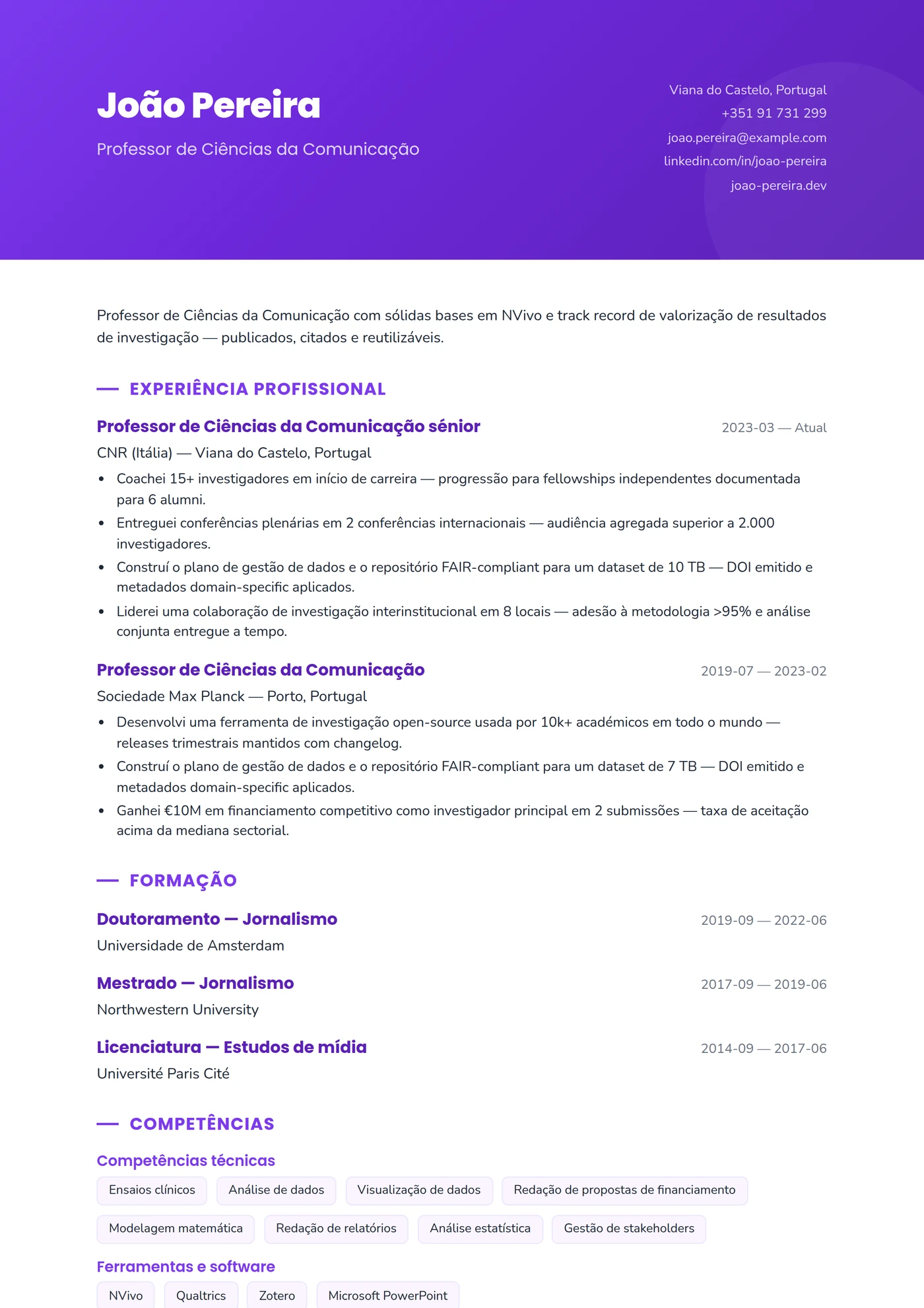 Comunicação e RP — Modelos de currículo