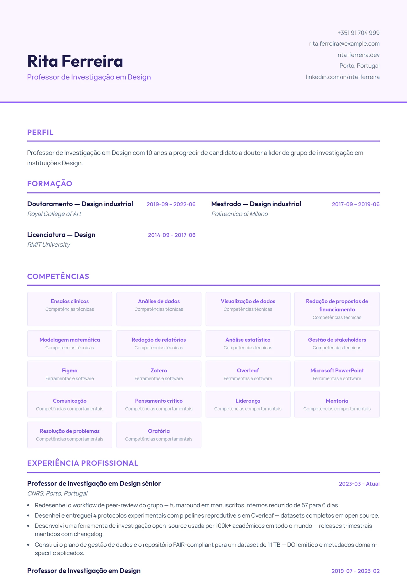 Design Gráfico e UX/UI — Modelos de currículo