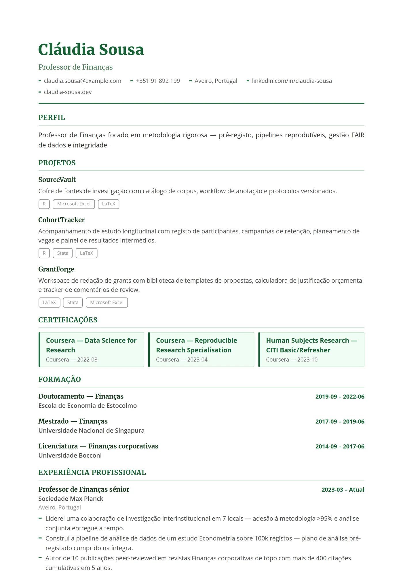Finanças e Economia — Modelos de currículo