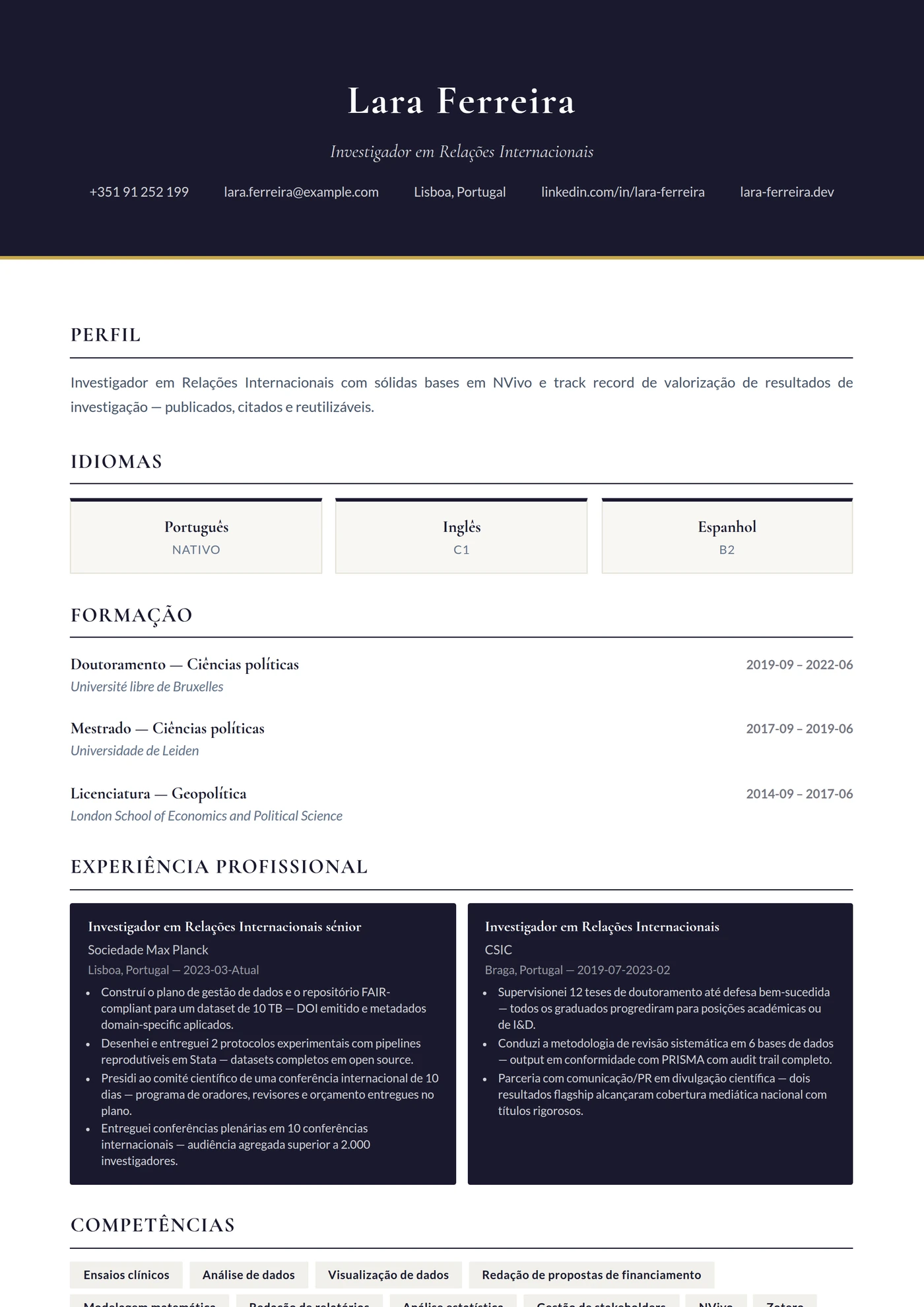 Relações Internacionais — Modelos de currículo