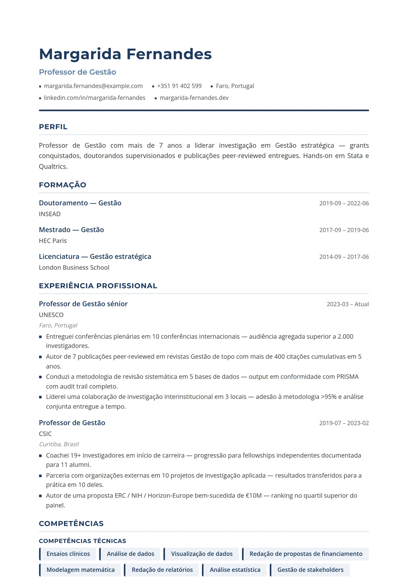 Gestão e Negócios — Modelos de currículo