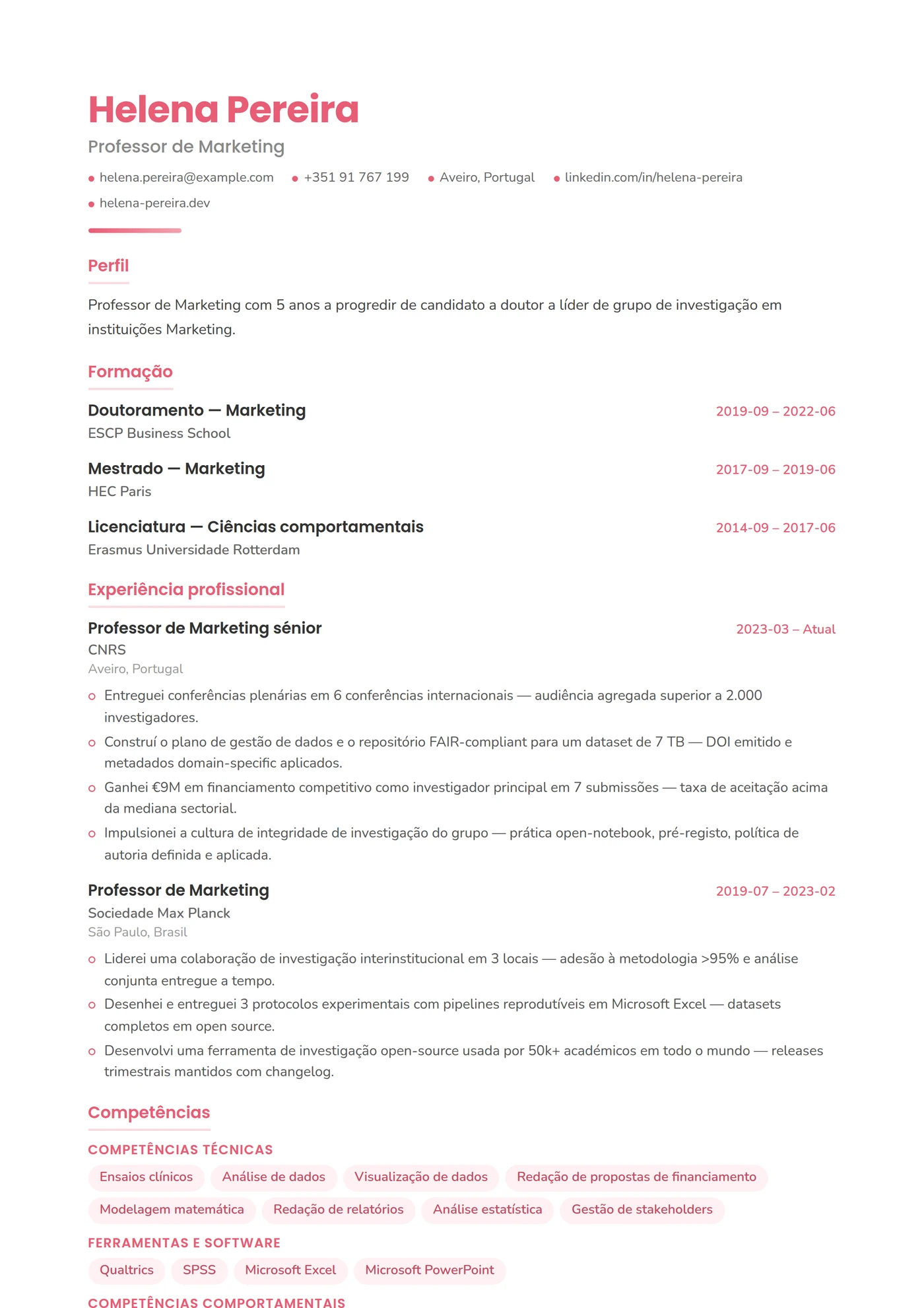 Marketing e Comunicação — Modelos de currículo