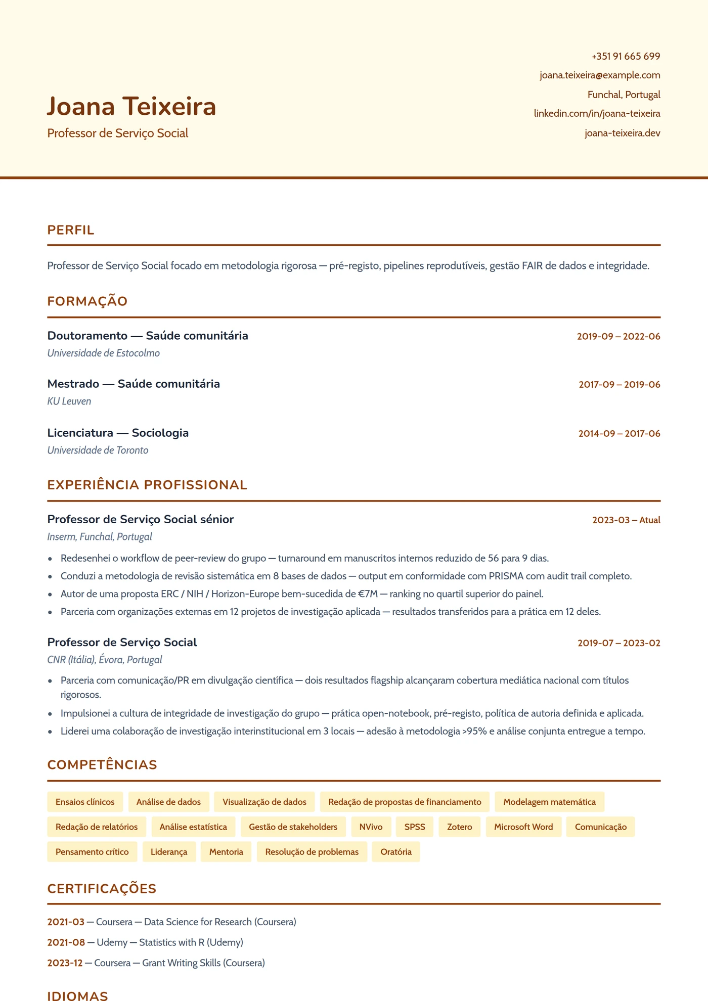 Serviço Social — Modelos de currículo