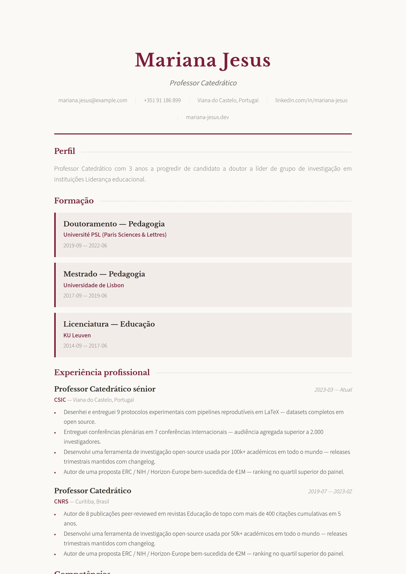 Investigador — Modelos de currículo
