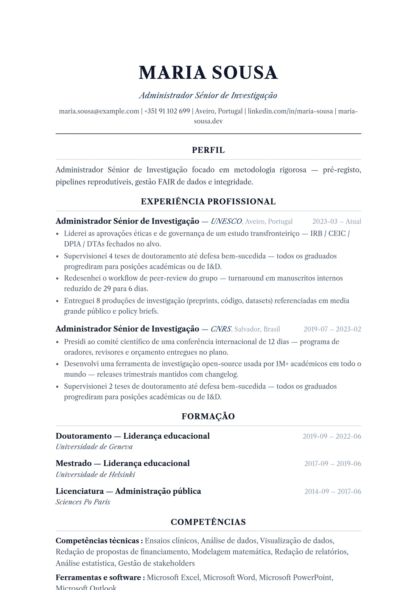 ATS Académico Formal — Modelos de currículo