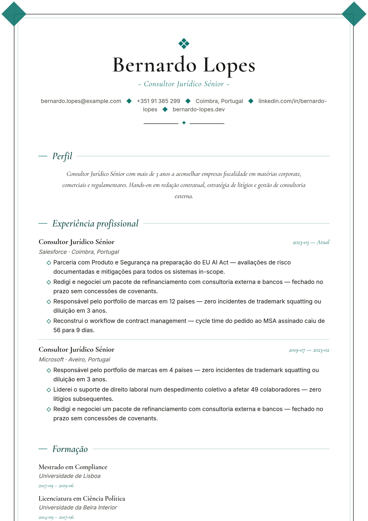 ATS Moldura de Canto — Modelos de currículo