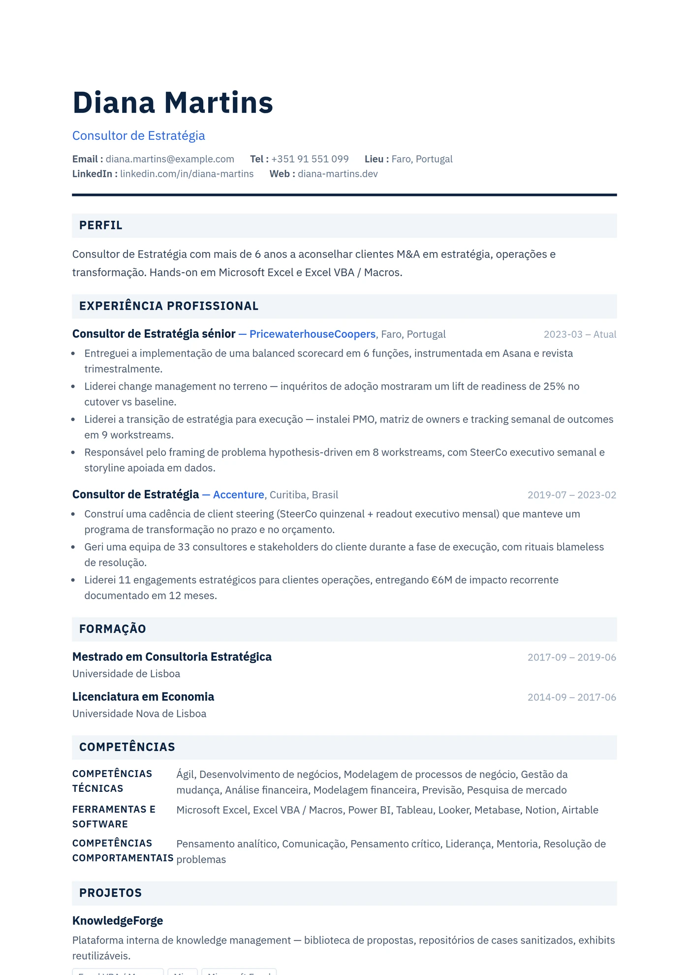 ATS Grelha Corporate — Modelos de currículo