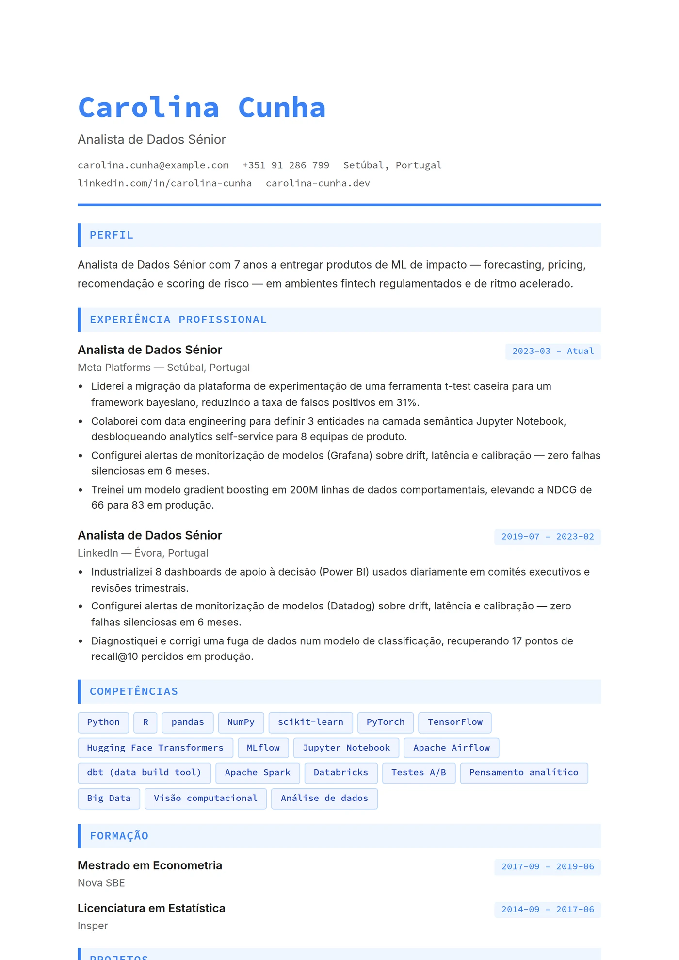 ATS Data Analyst — Modelos de currículo