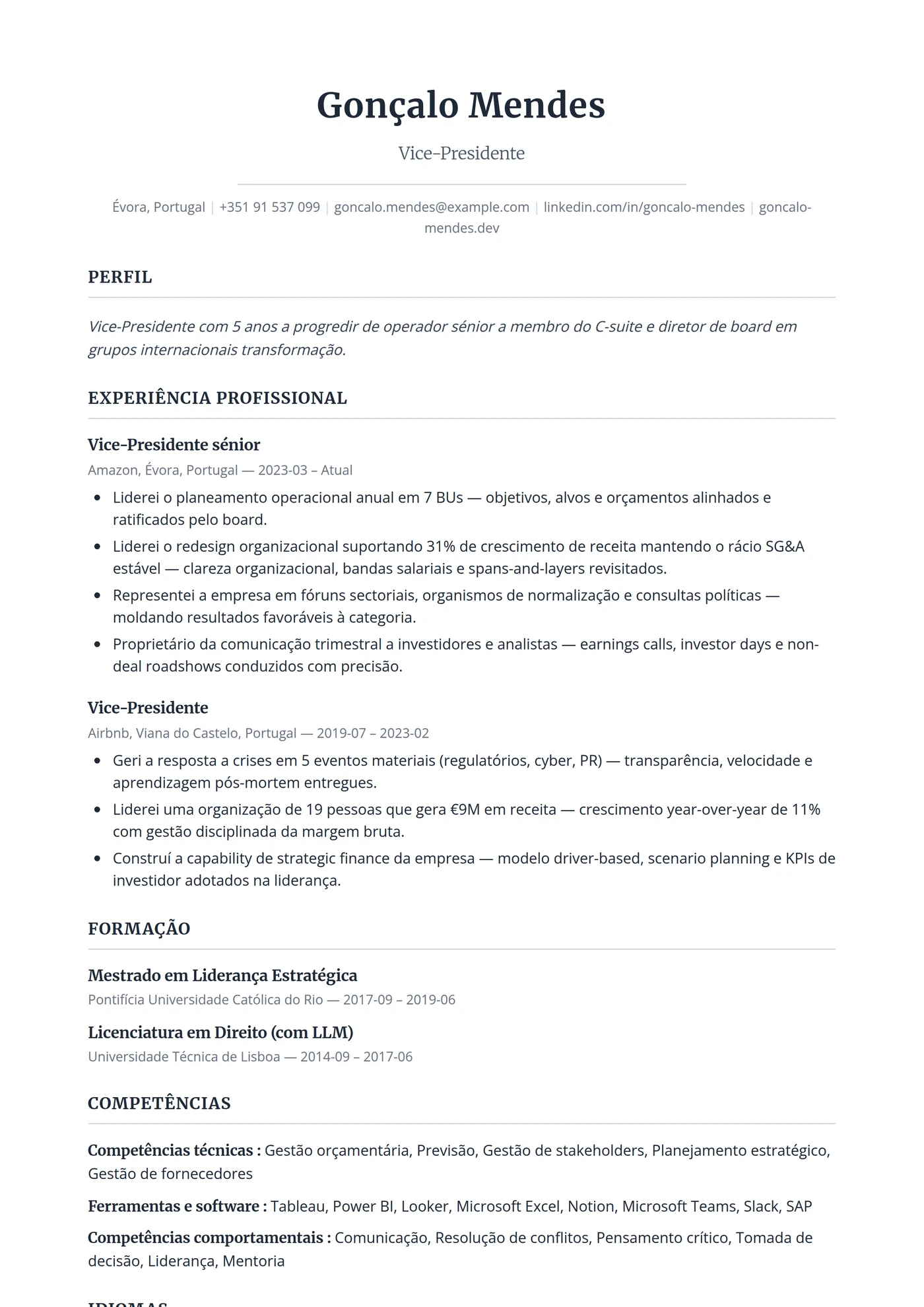 ATS Executivo — Modelos de currículo