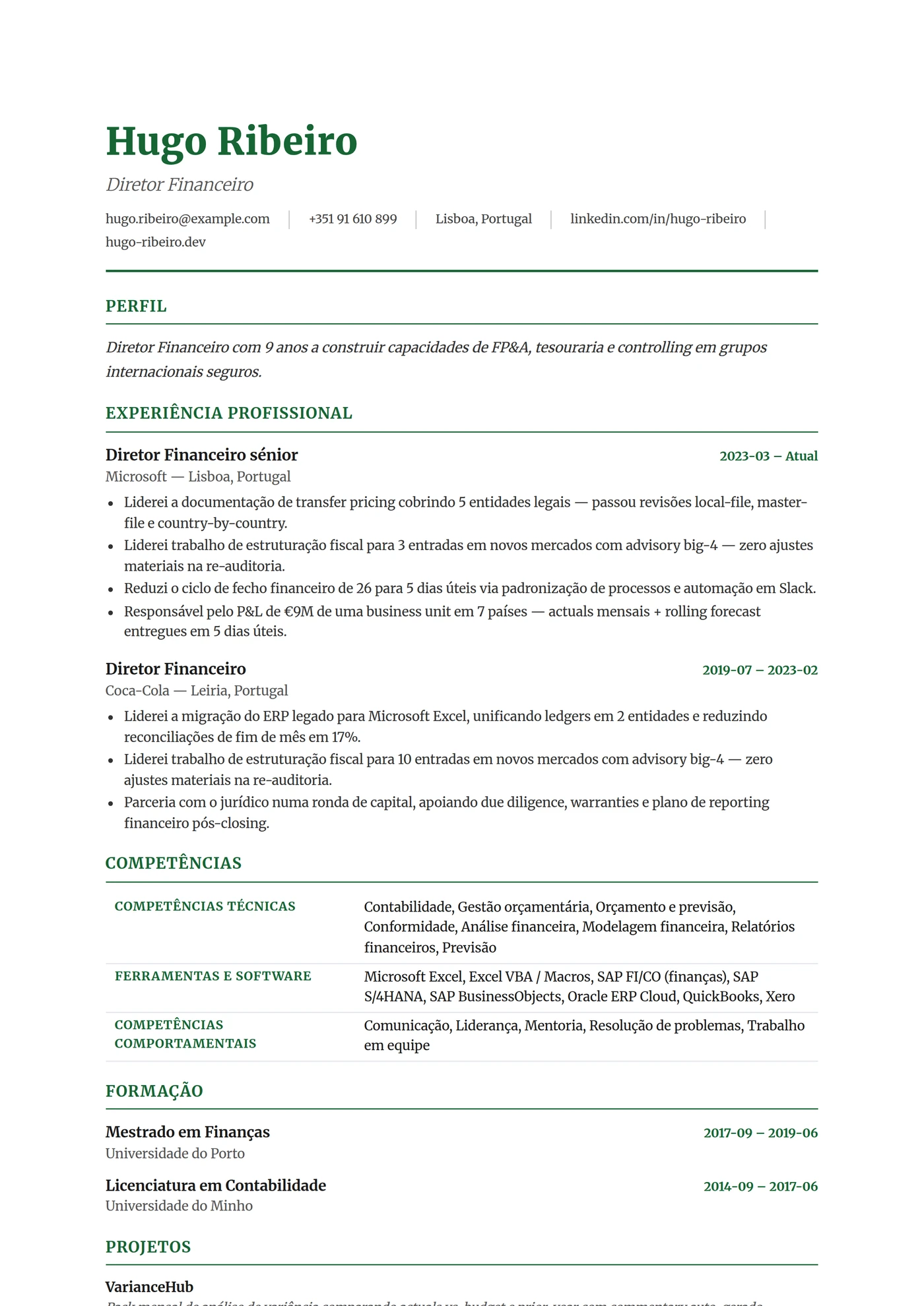 ATS Finance Pro — Modelos de currículo