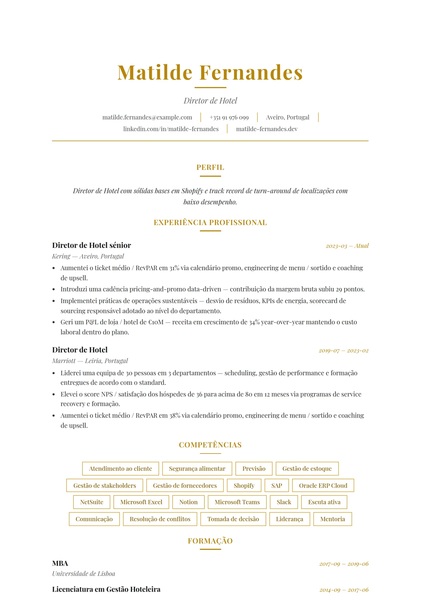 ATS Hotelaria — Modelos de currículo