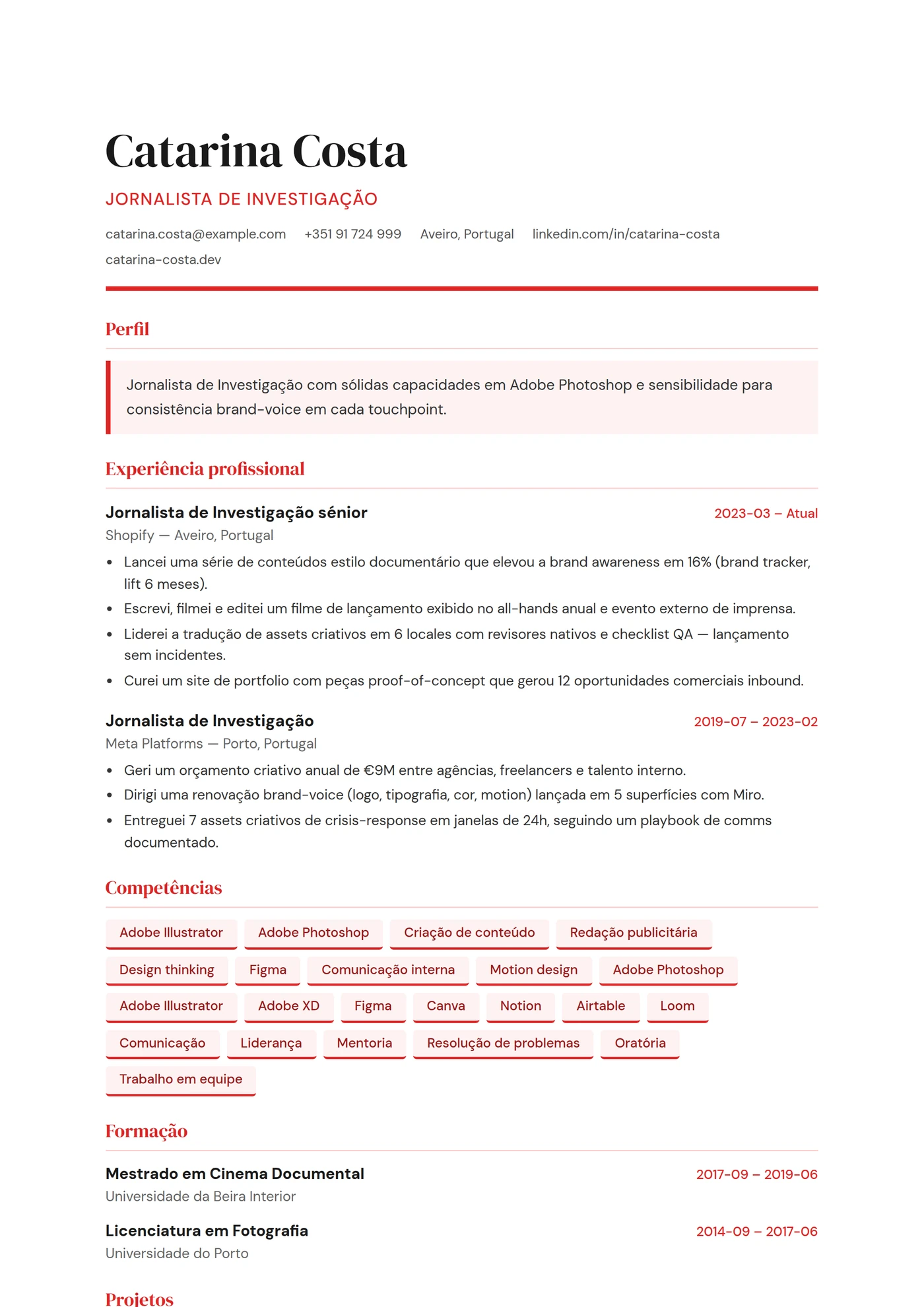 ATS Jornalista — Modelos de currículo