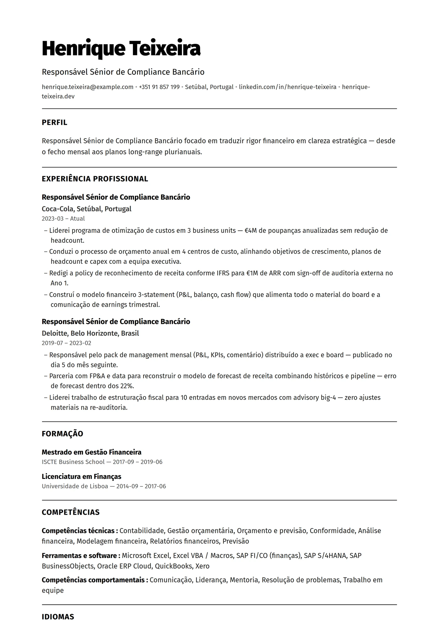 ATS Monocromático — Modelos de currículo