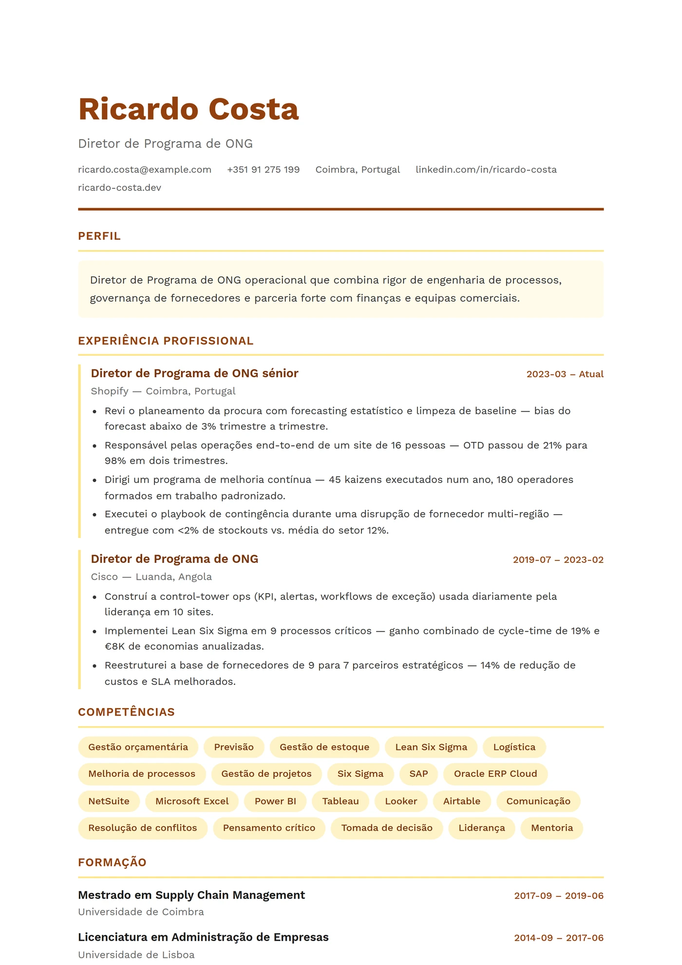 ATS Sem Fins Lucrativos — Modelos de currículo