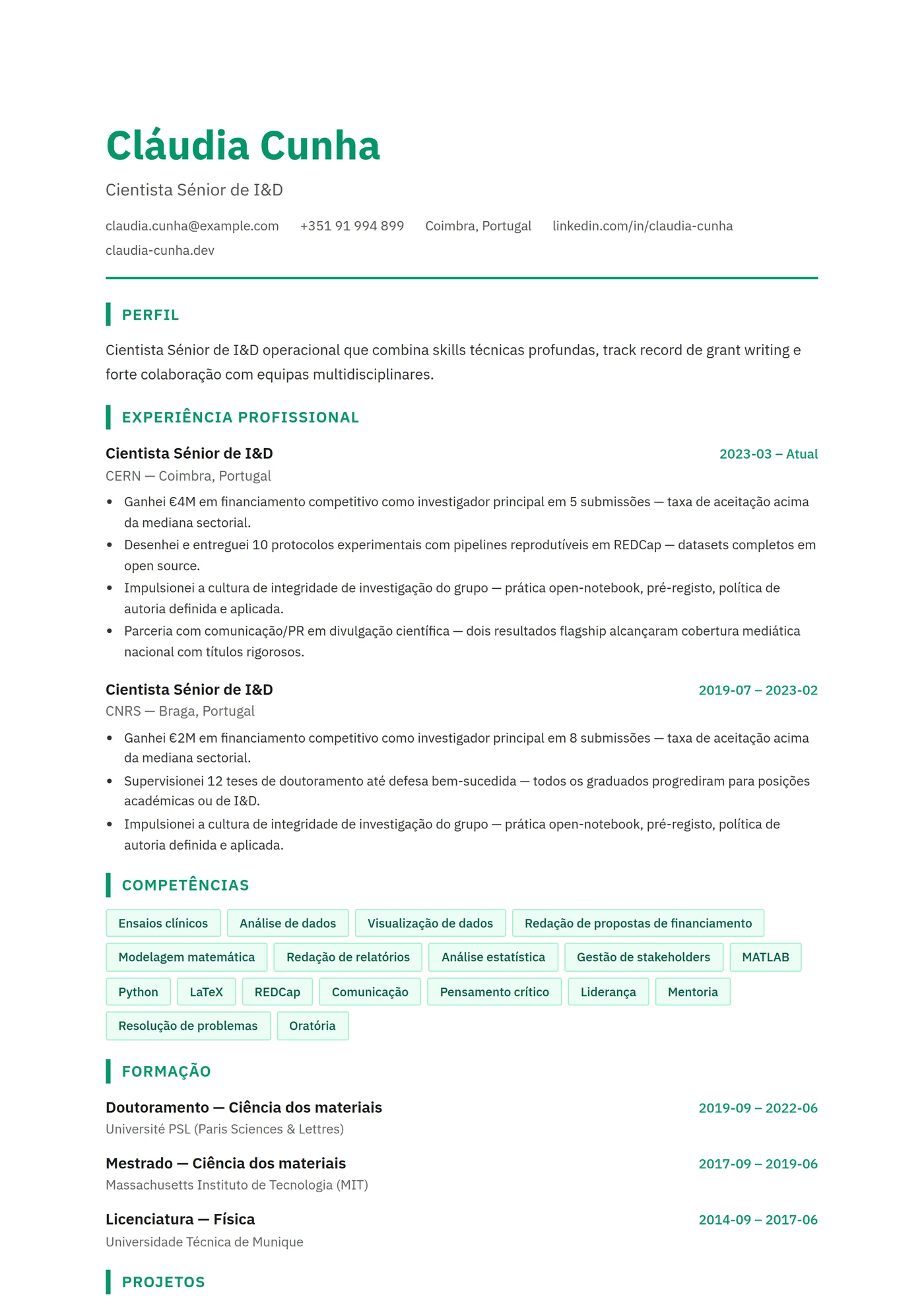 ATS Cientista — Modelos de currículo