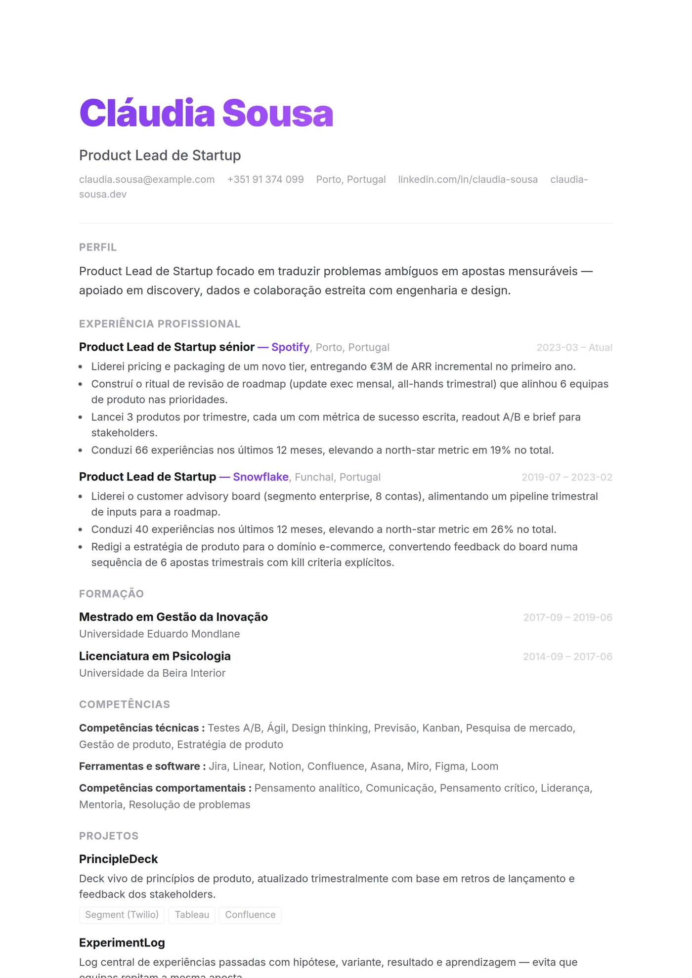 ATS Startup Limpo — Modelos de currículo