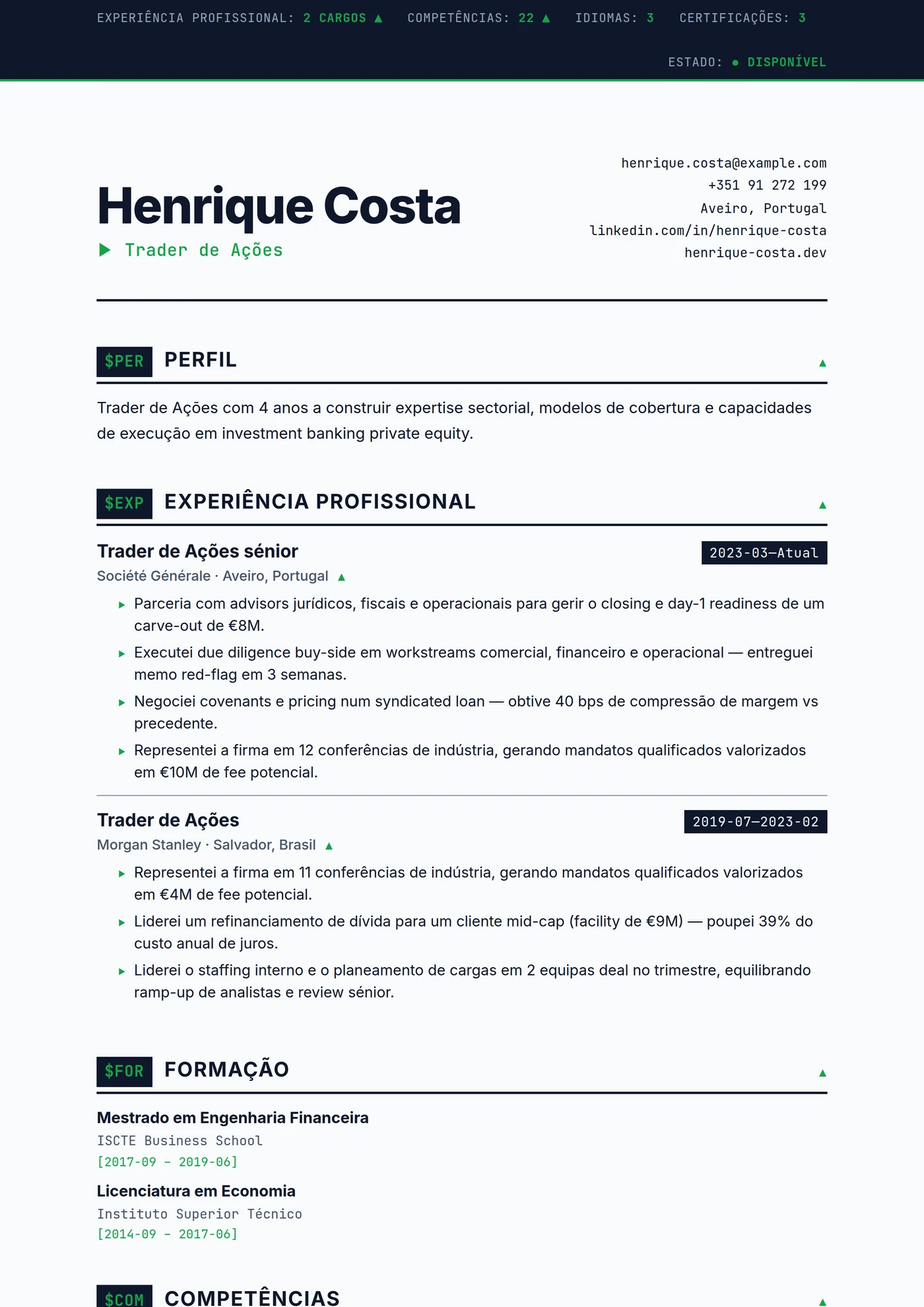 ATS Ticker Bolsa — Modelos de currículo