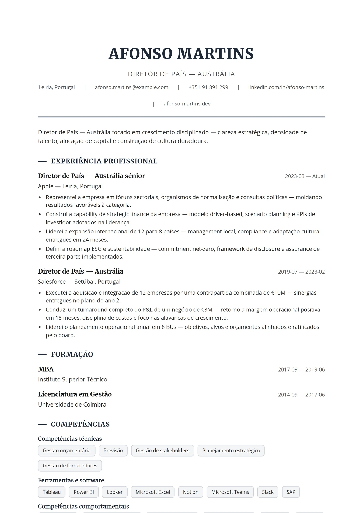 Austrália Executivo — Modelos de currículo