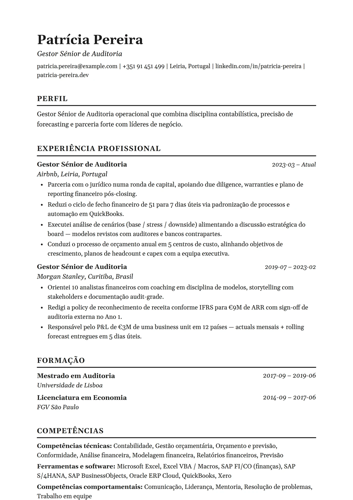 Clássico Tradicional — Modelos de currículo