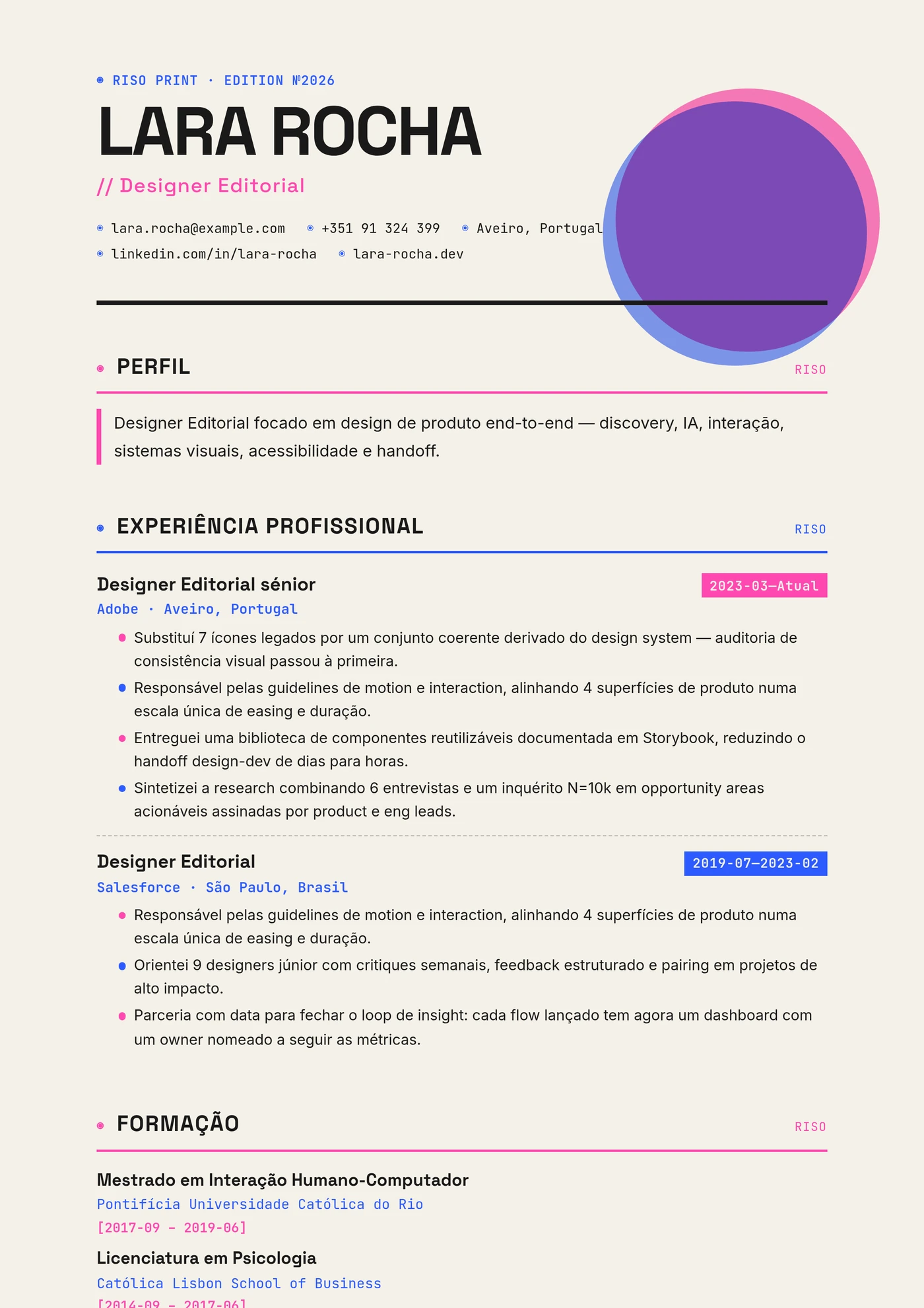 Impressão Riso — Modelos de currículo