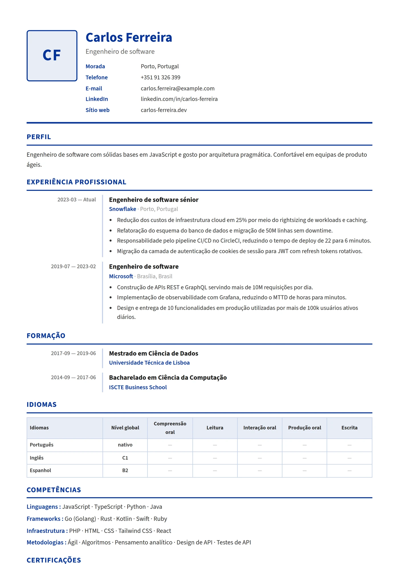Europass CV — Modelos de currículo