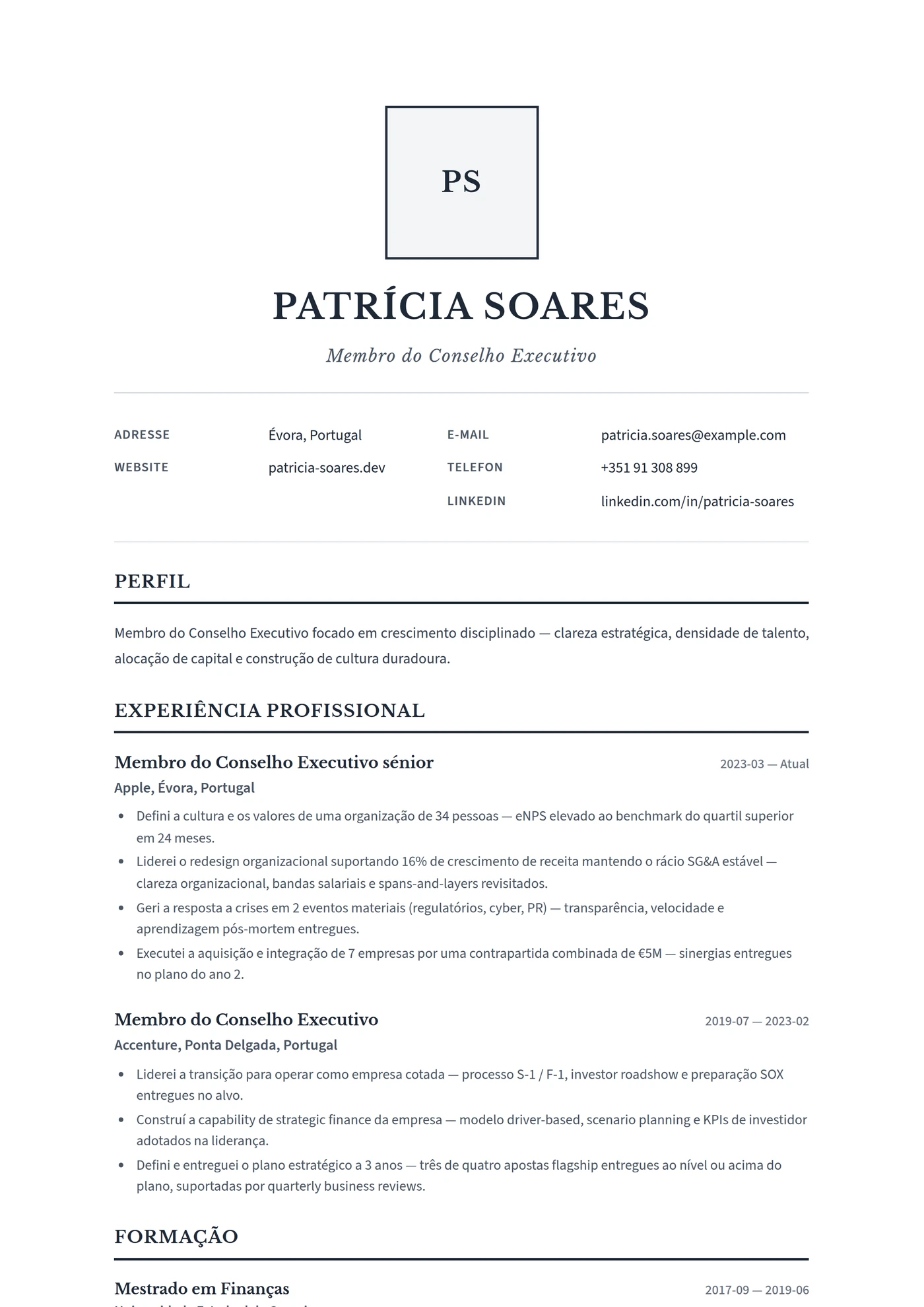 Alemanha Executivo — Modelos de currículo