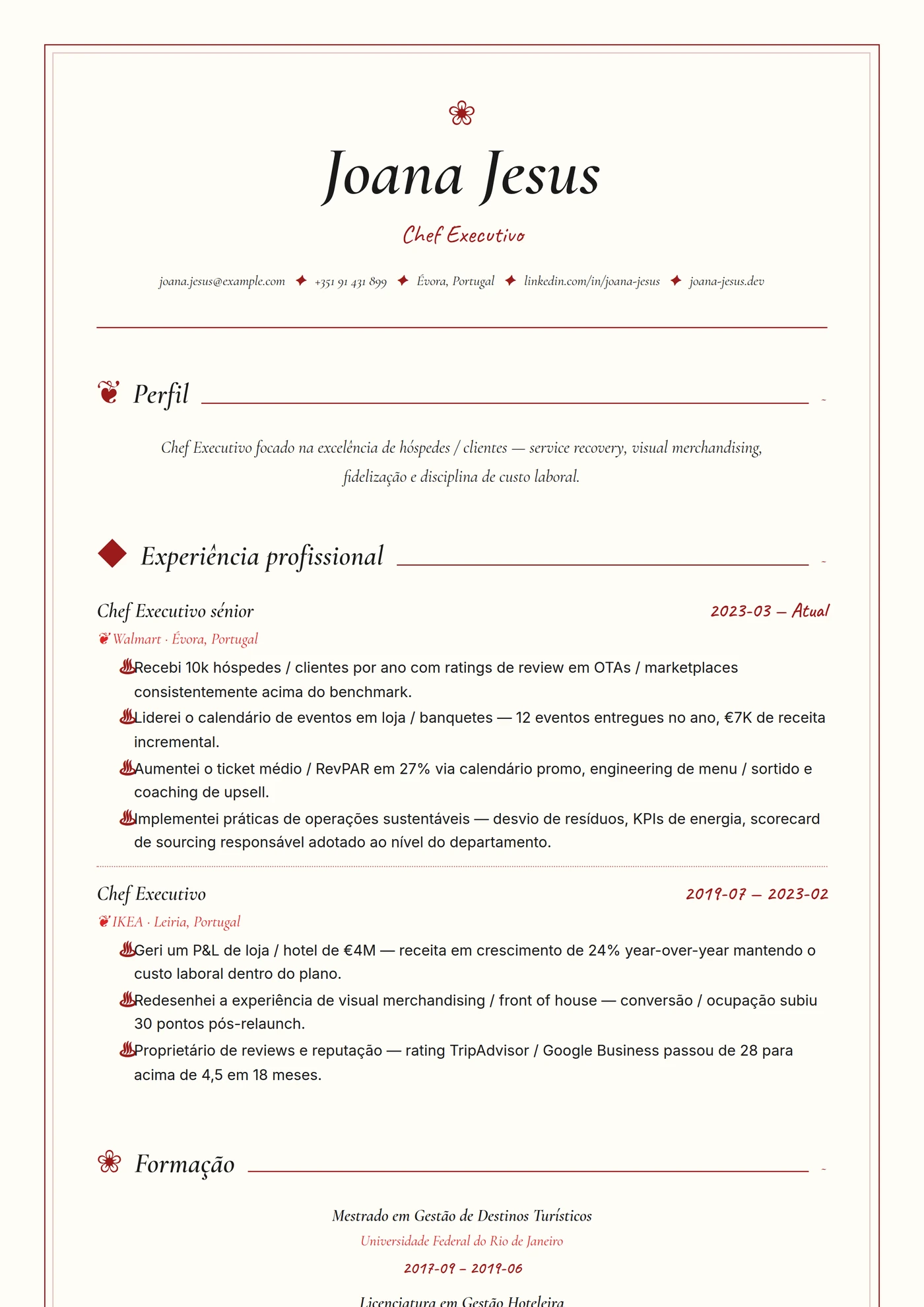 Indústria — Chef de Cozinha — Modelos de currículo