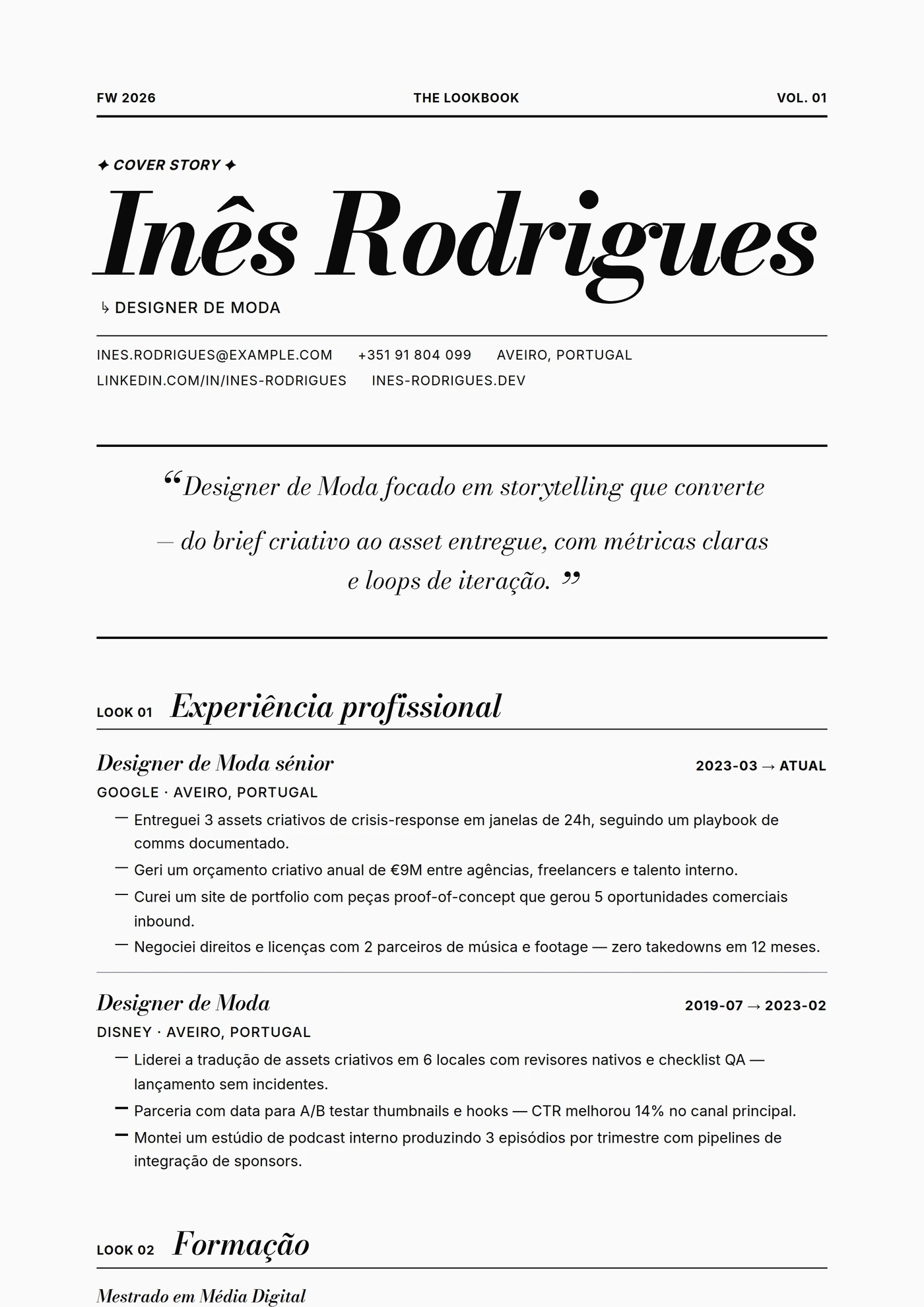 Indústria — Moda Passarela — Modelos de currículo