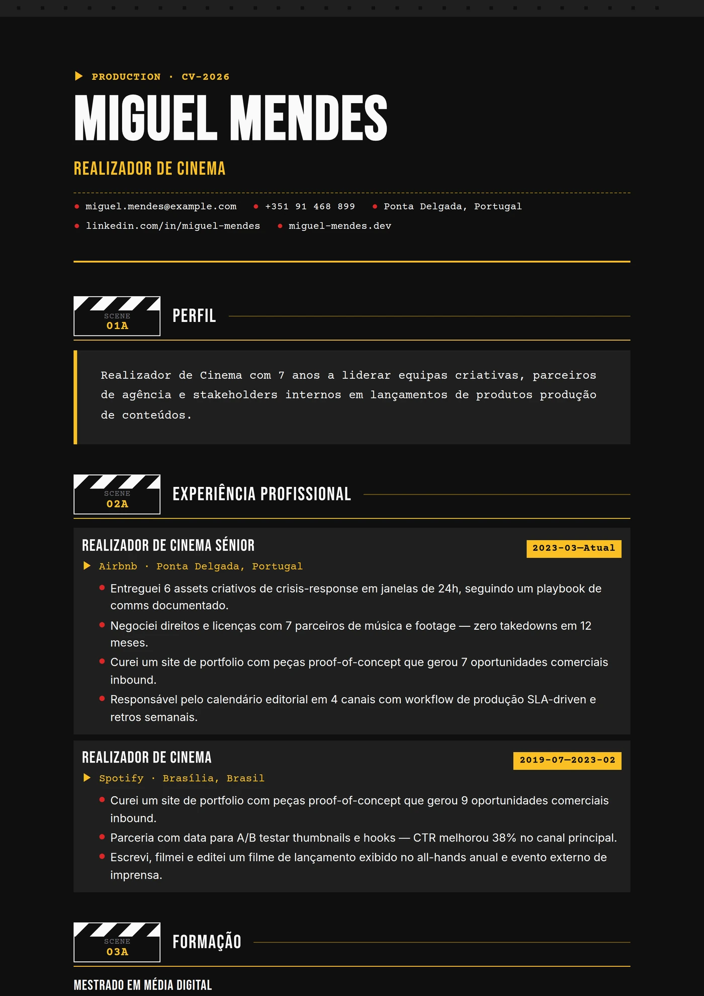 Indústria — Produção Audiovisual — Modelos de currículo