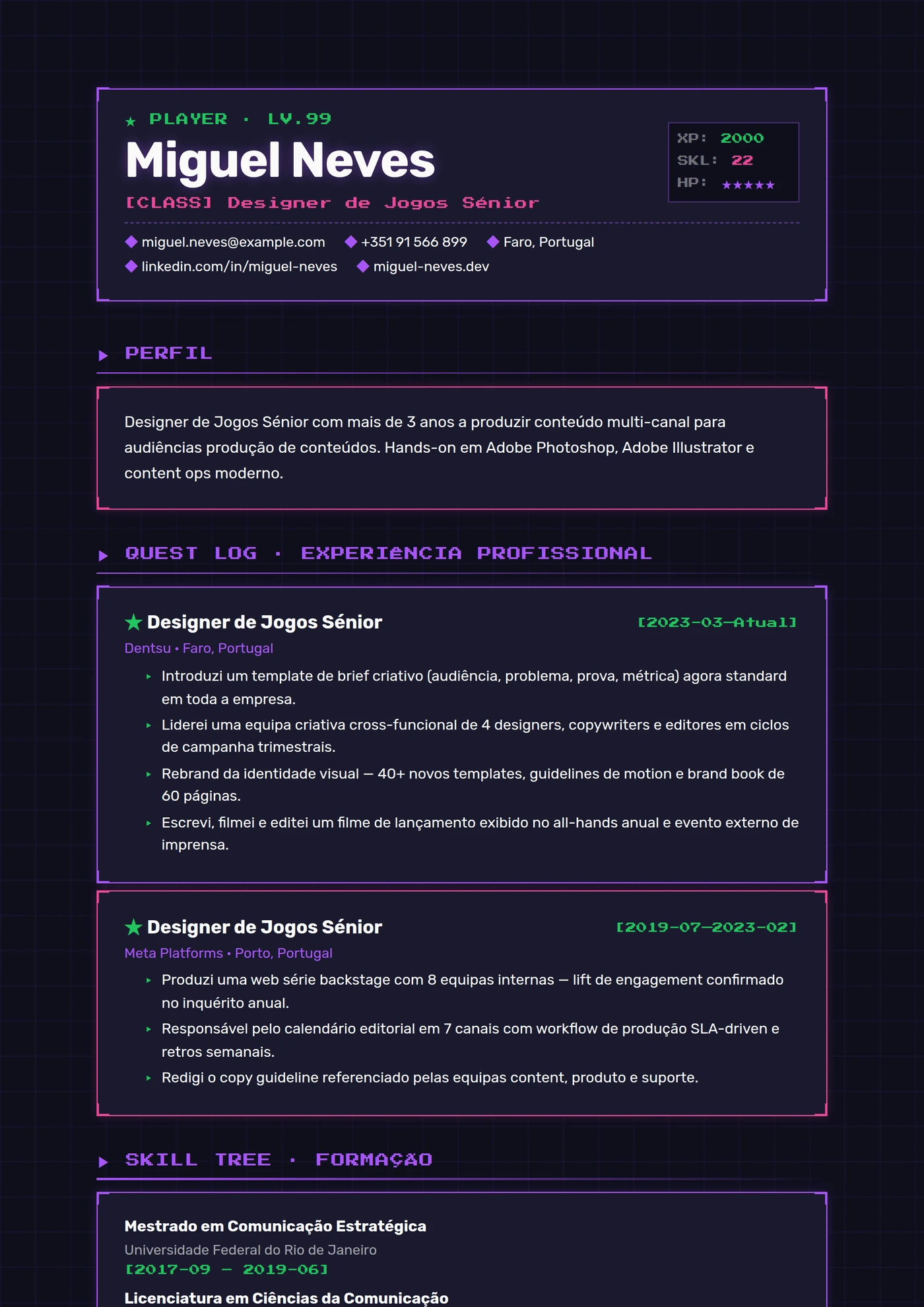 Indústria — Videojogos — Modelos de currículo