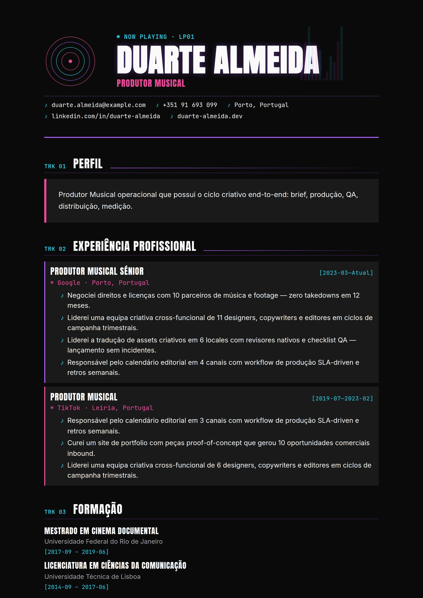 Indústria — Produtor Musical — Modelos de currículo