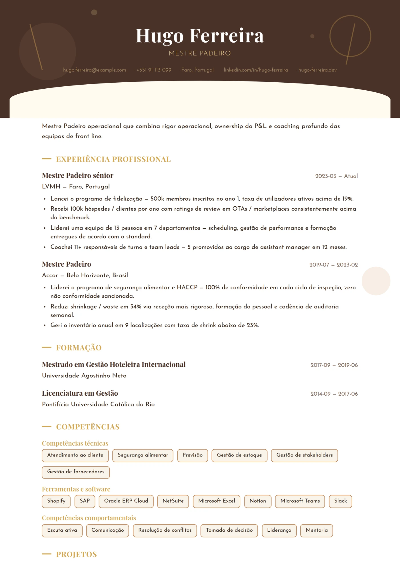 Profissão — Padeiro — Modelos de currículo