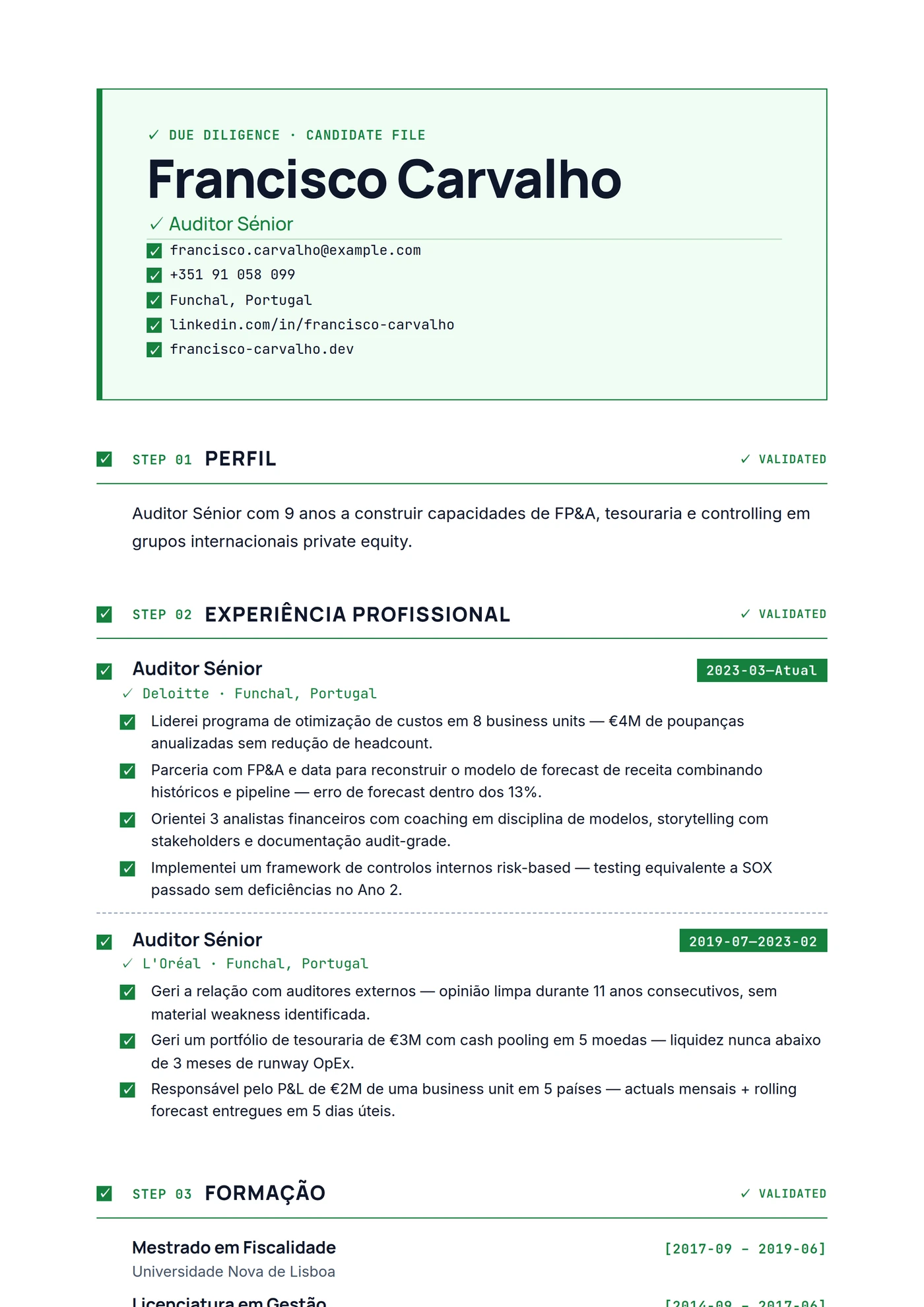 Due Diligence — Modelos de currículo