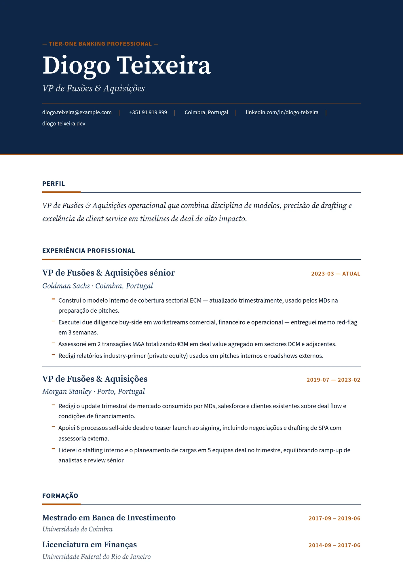 Banco Tier One — Modelos de currículo