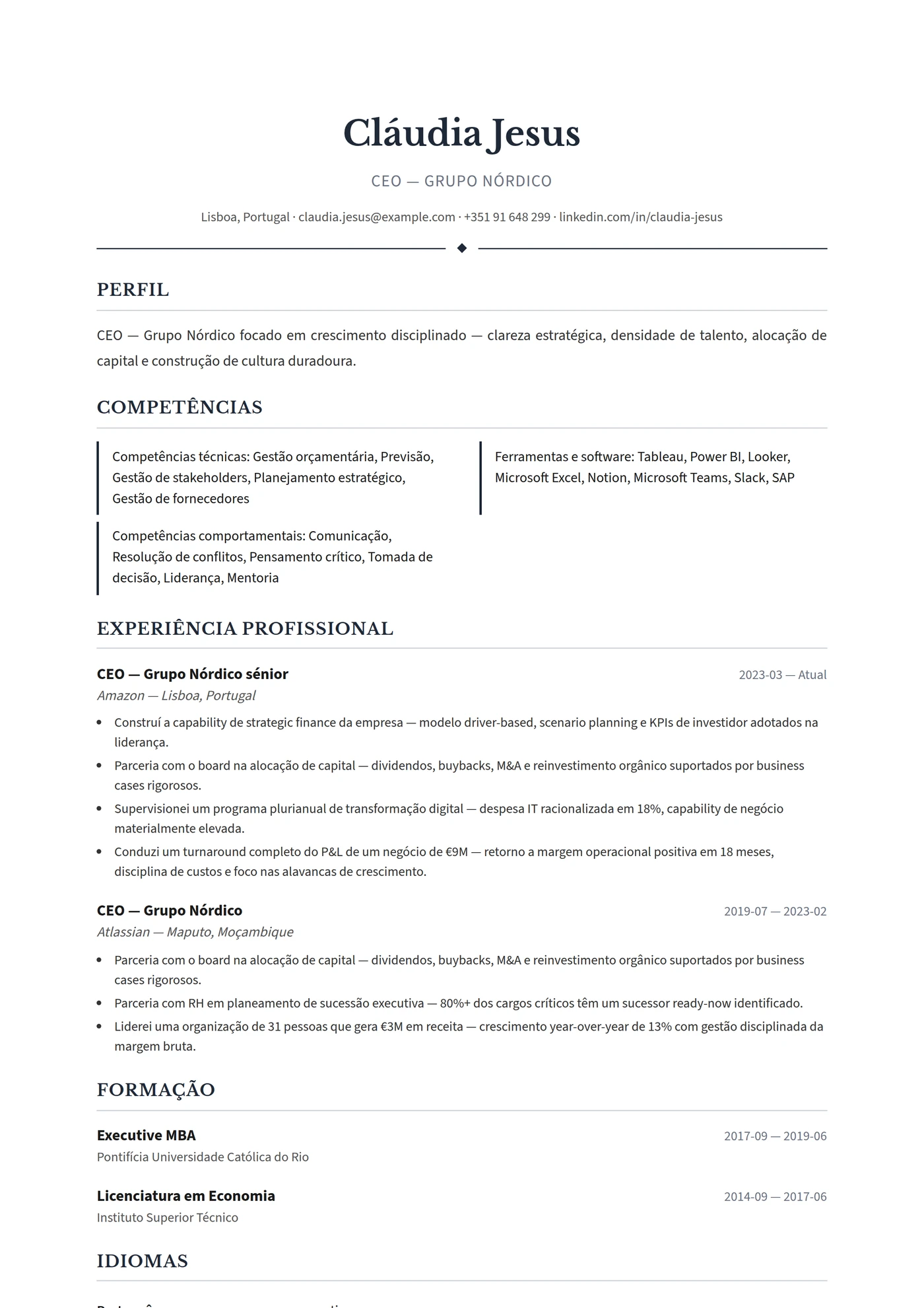 Escandinávia Executivo — Modelos de currículo