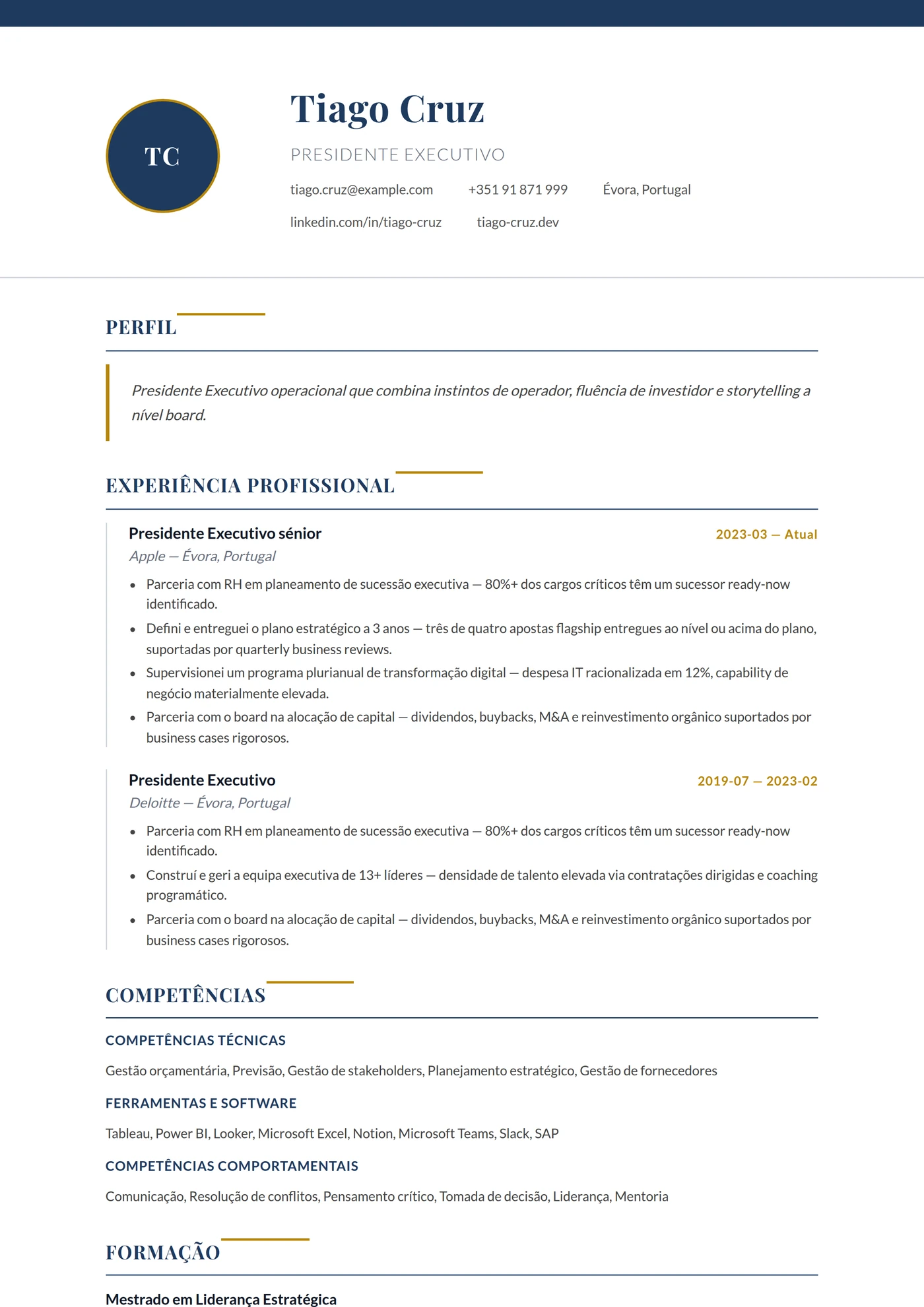 Espanha Executivo — Modelos de currículo