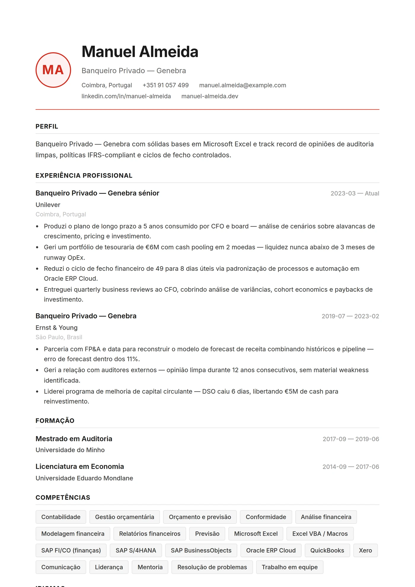Precisão Suíça — Modelos de currículo